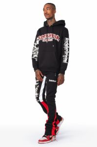 Tabor Black/Red Graphic Hoodie/Stacked Flare Pant Track Set sold by Rockstar Original