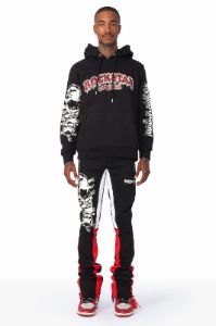 Tabor Black/Red Graphic Hoodie/Stacked Flare Pant Track Set sold by Rockstar Original