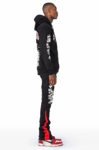 Tabor Black/Red Graphic Hoodie/Stacked Flare Pant Track Set sold by Rockstar Original