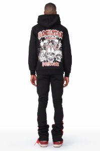 Tabor Black/Red Graphic Hoodie/Stacked Flare Pant Track Set sold by Rockstar Original