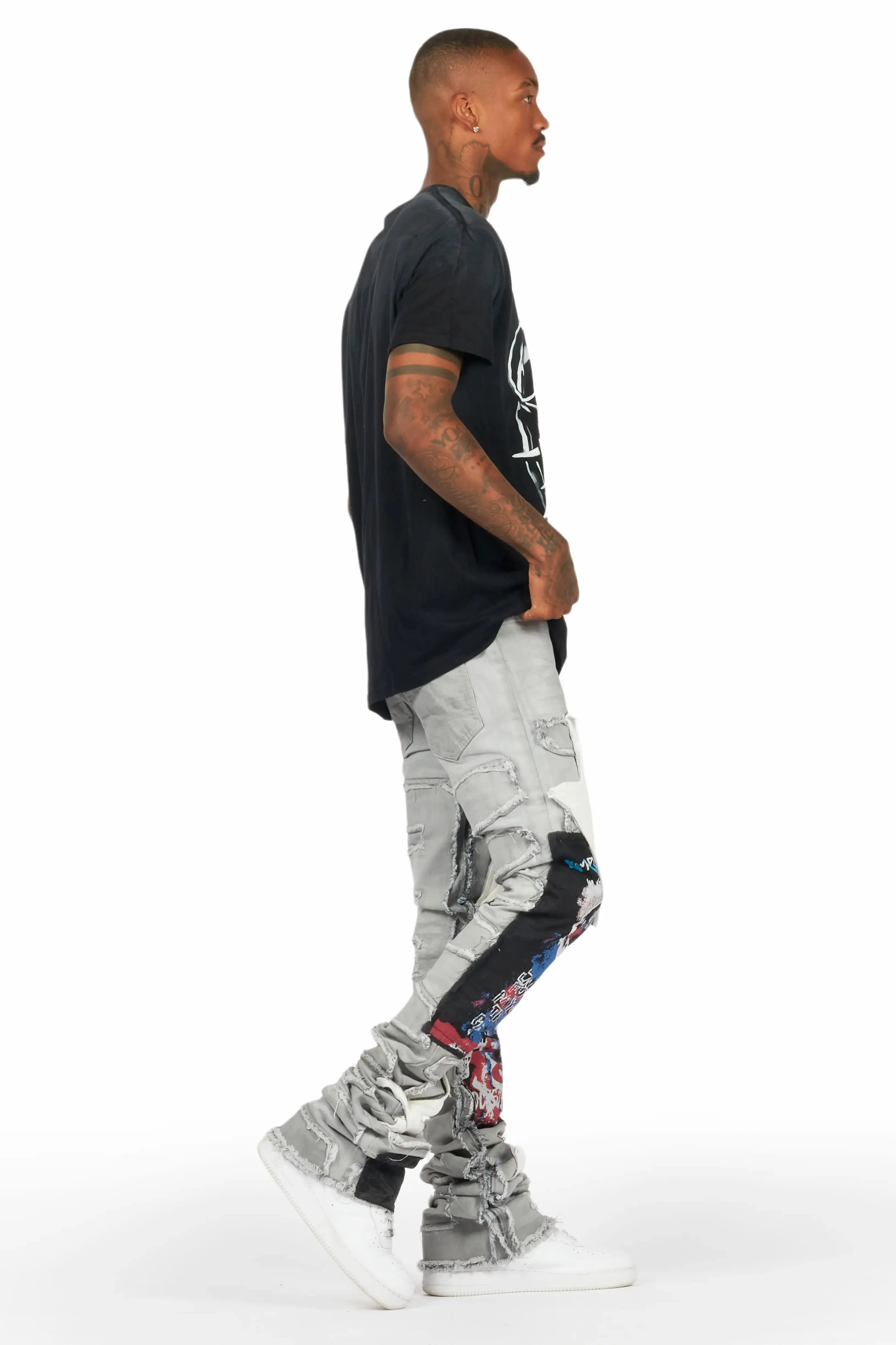 Vinson Dark Grey Patchwork Super Stacked Flare Jean sold by Rockstar Original product image thumbnail 4