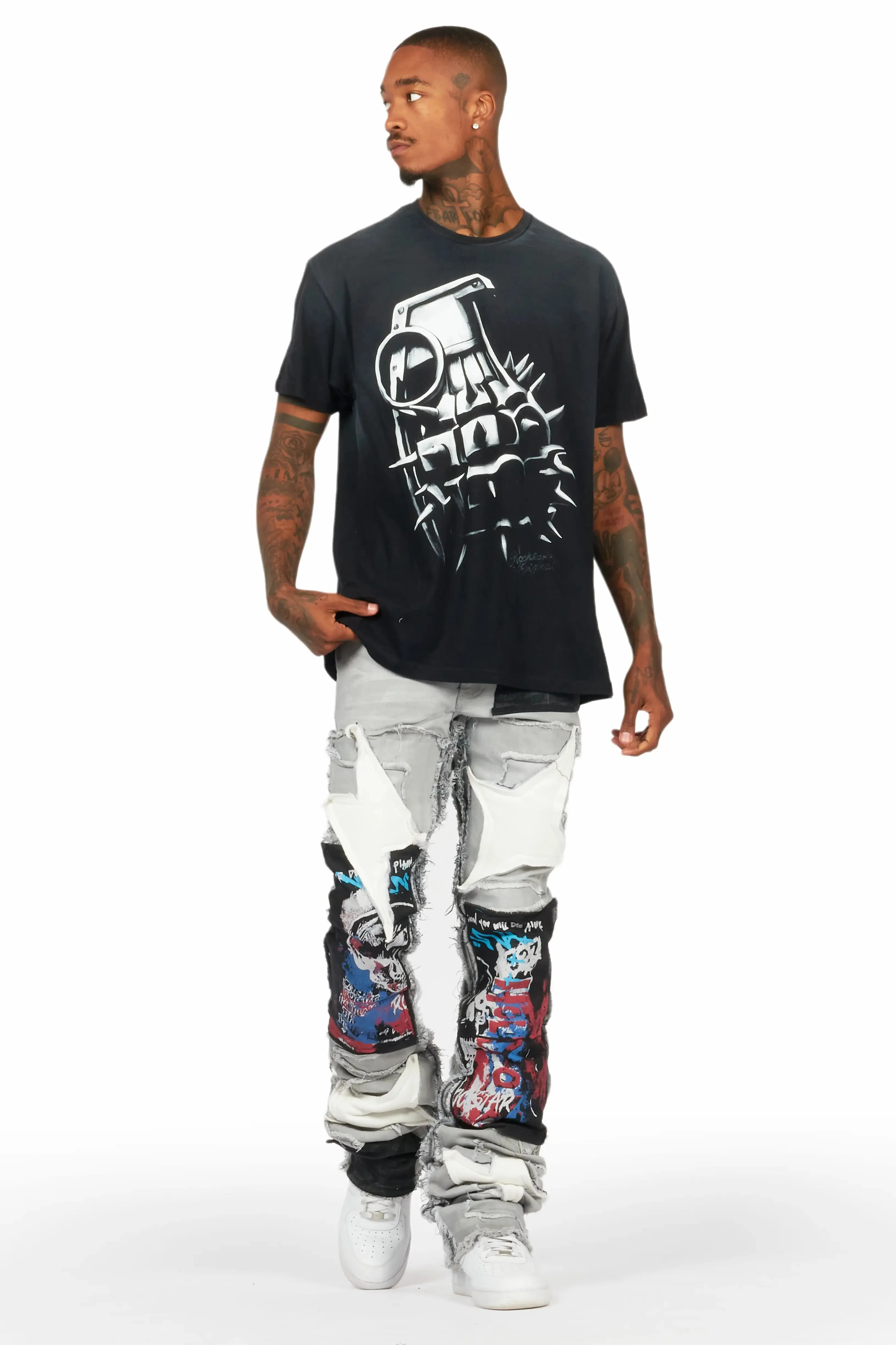 Vinson Dark Grey Patchwork Super Stacked Flare Jean sold by Rockstar Original product image thumbnail 3