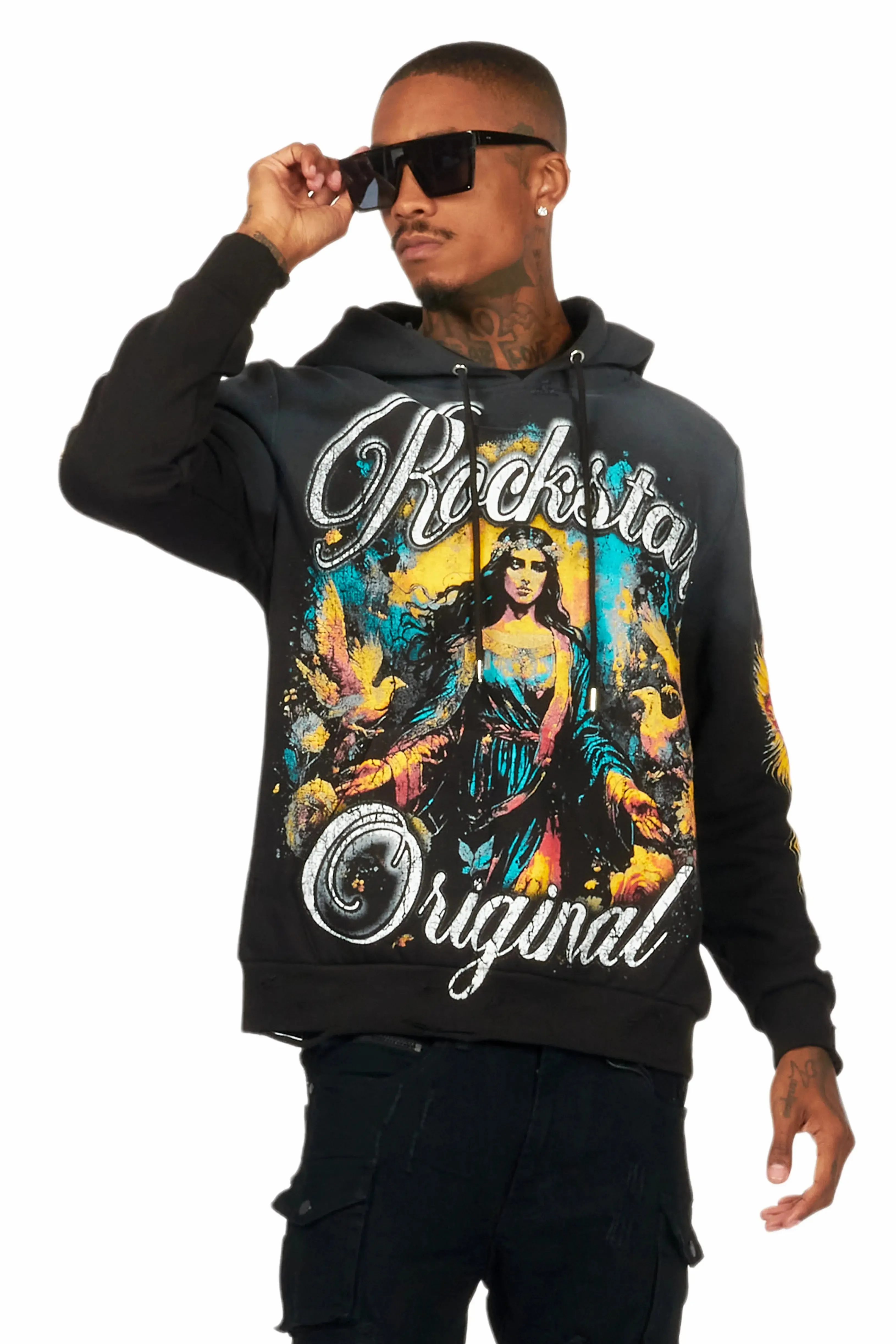 Santorini Black Distressed Graphic Hoodie sold by Rockstar Original product image thumbnail 3