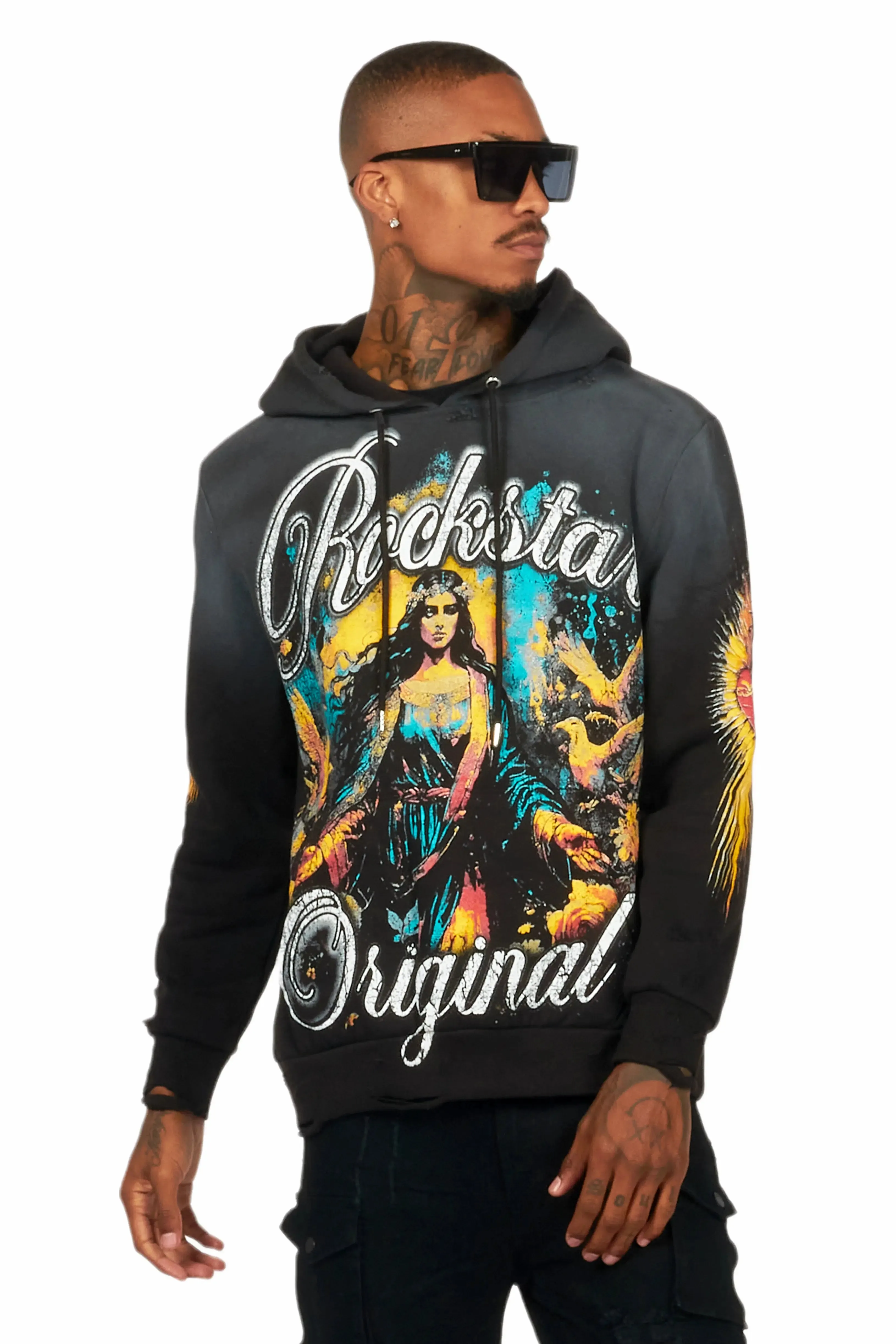 Santorini Black Distressed Graphic Hoodie sold by Rockstar Original product image thumbnail 2