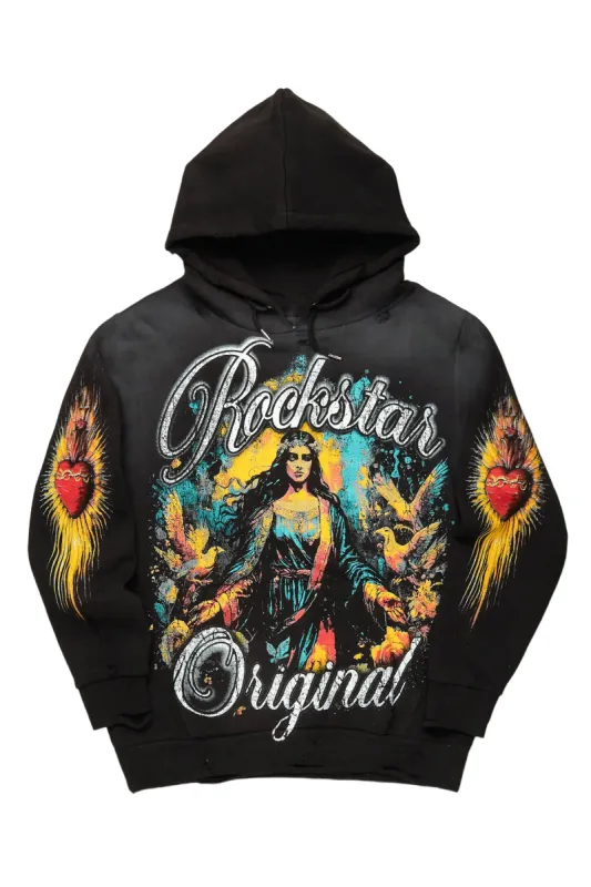 Santorini Black Distressed Graphic Hoodie sold by Rockstar Original