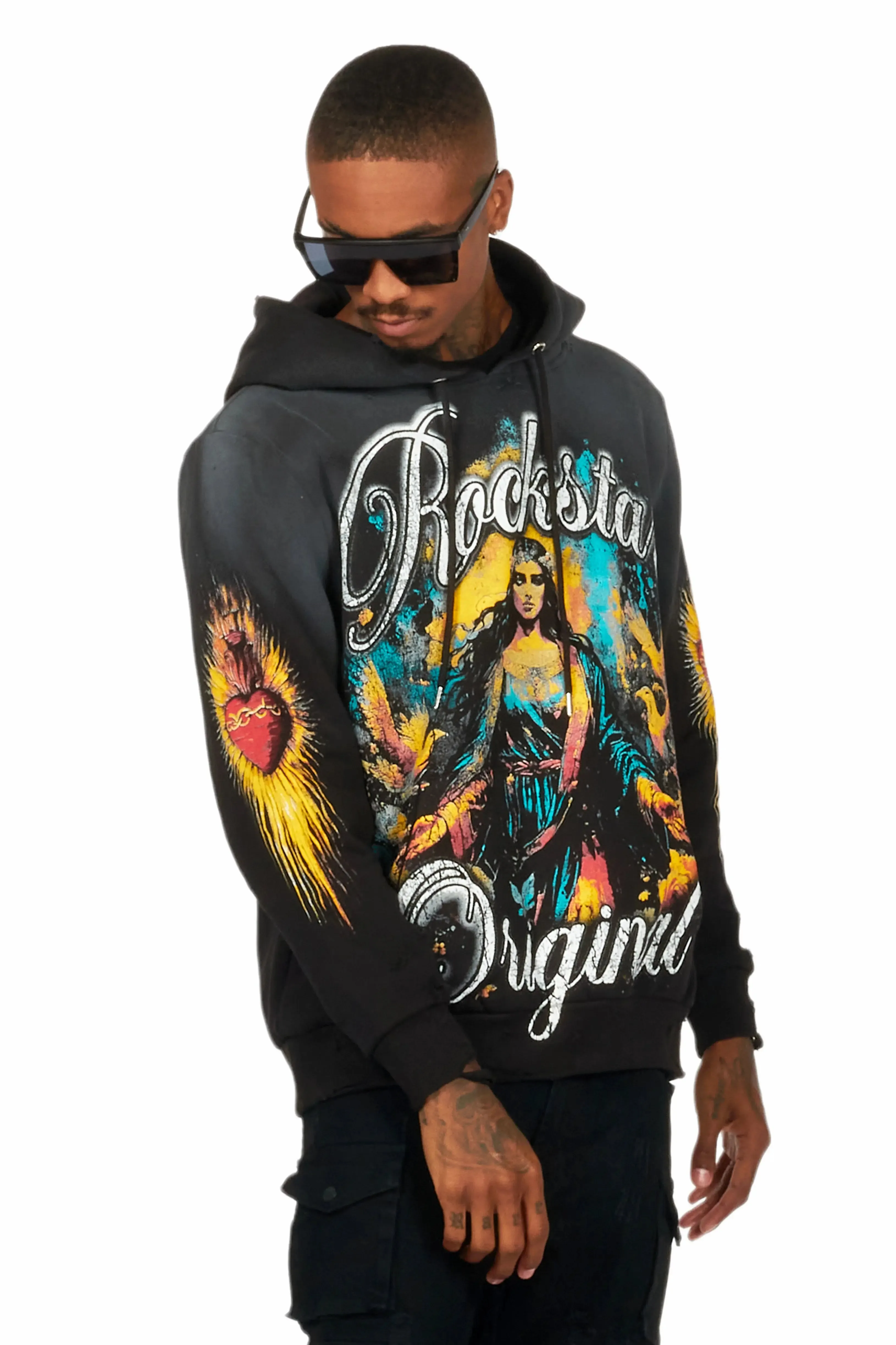 Santorini Black Distressed Graphic Hoodie sold by Rockstar Original product image thumbnail 4