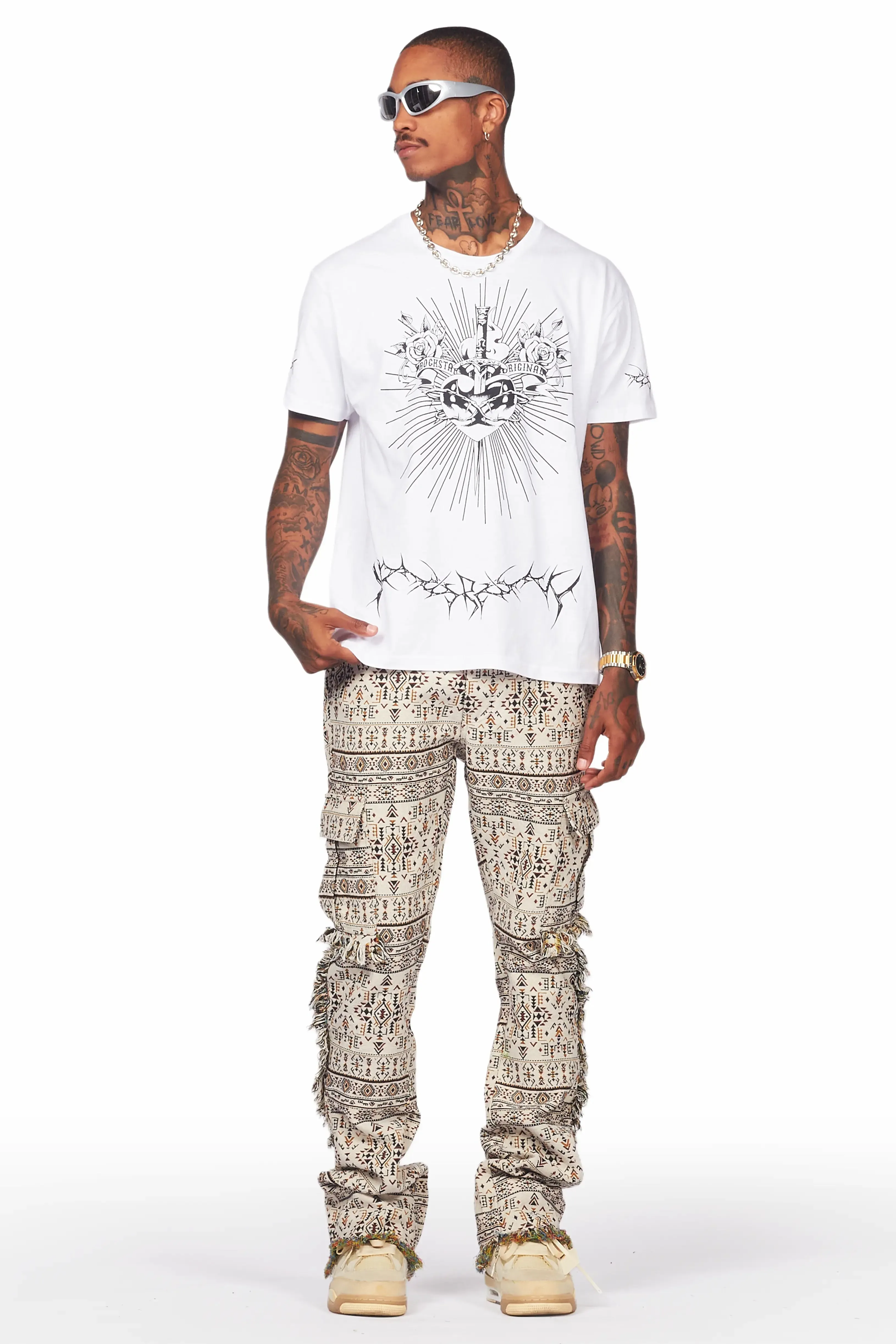 Ayami Beige Slim Tapestry Flare Pants sold by Rockstar Original product image thumbnail 5