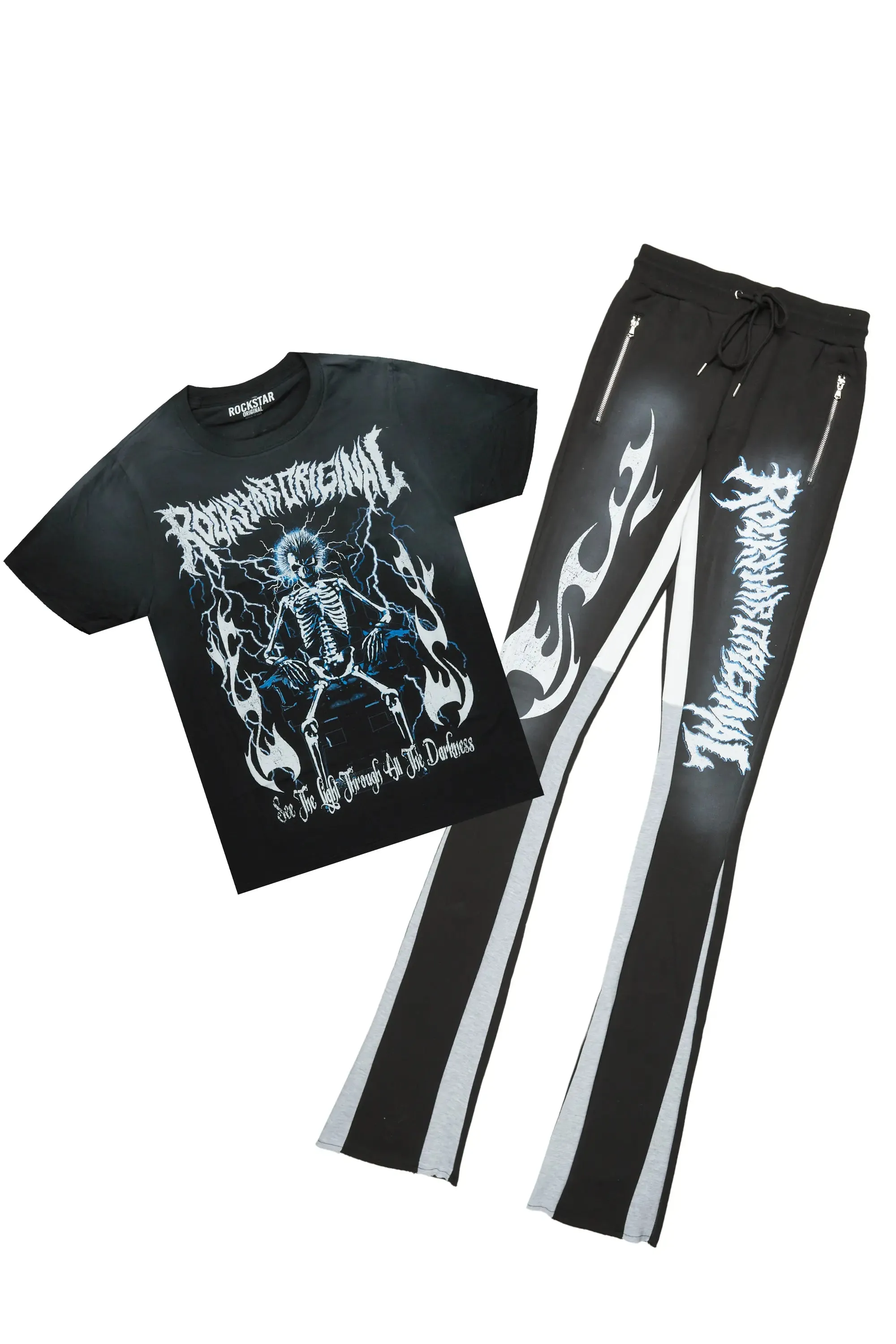 Deathrow Black T-Shirt/Super Stacked Flare Pant Set sold by Rockstar Original