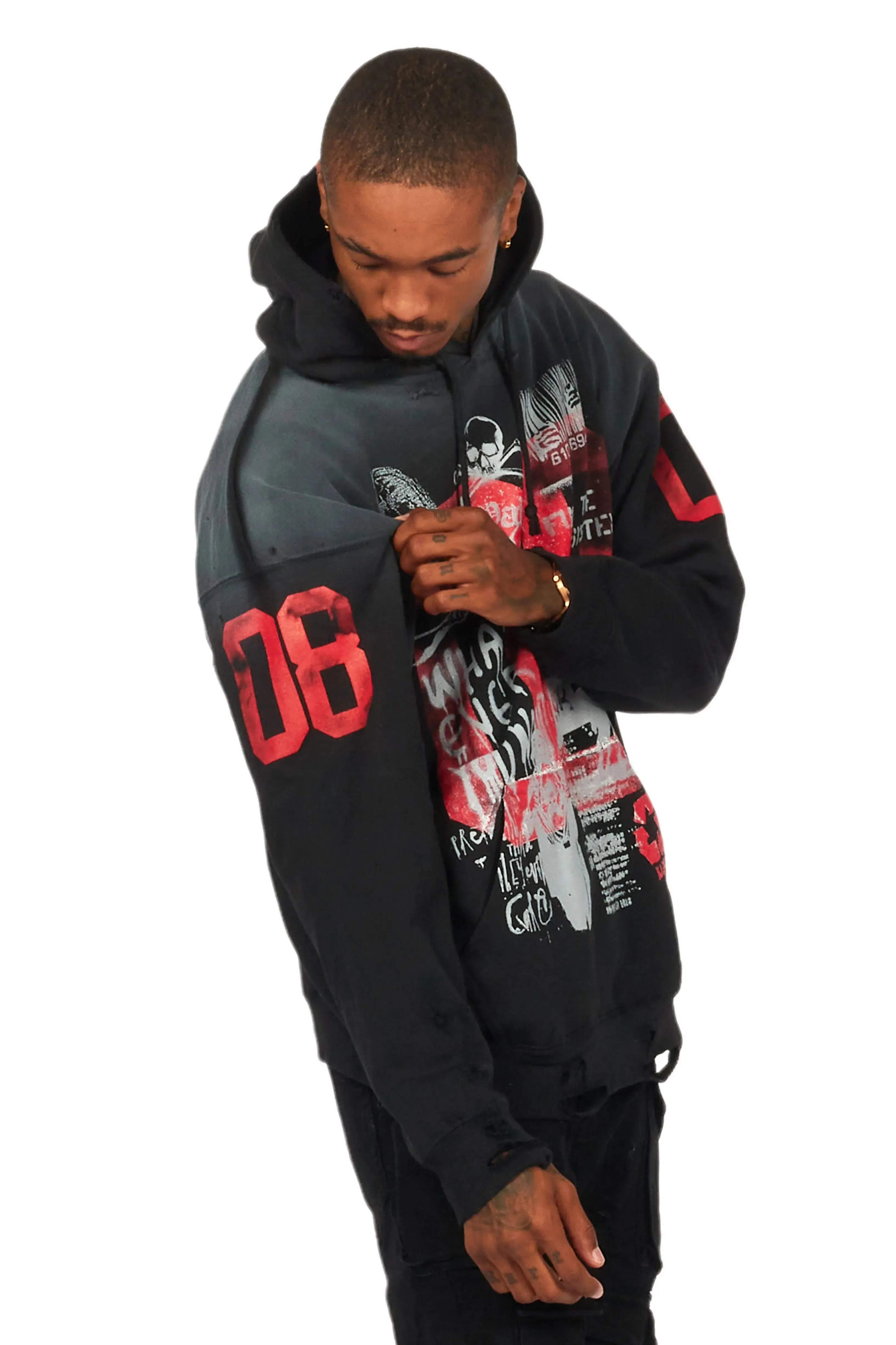 Grill Black Distressed Graphic Hoodie sold by Rockstar Original product image thumbnail 4