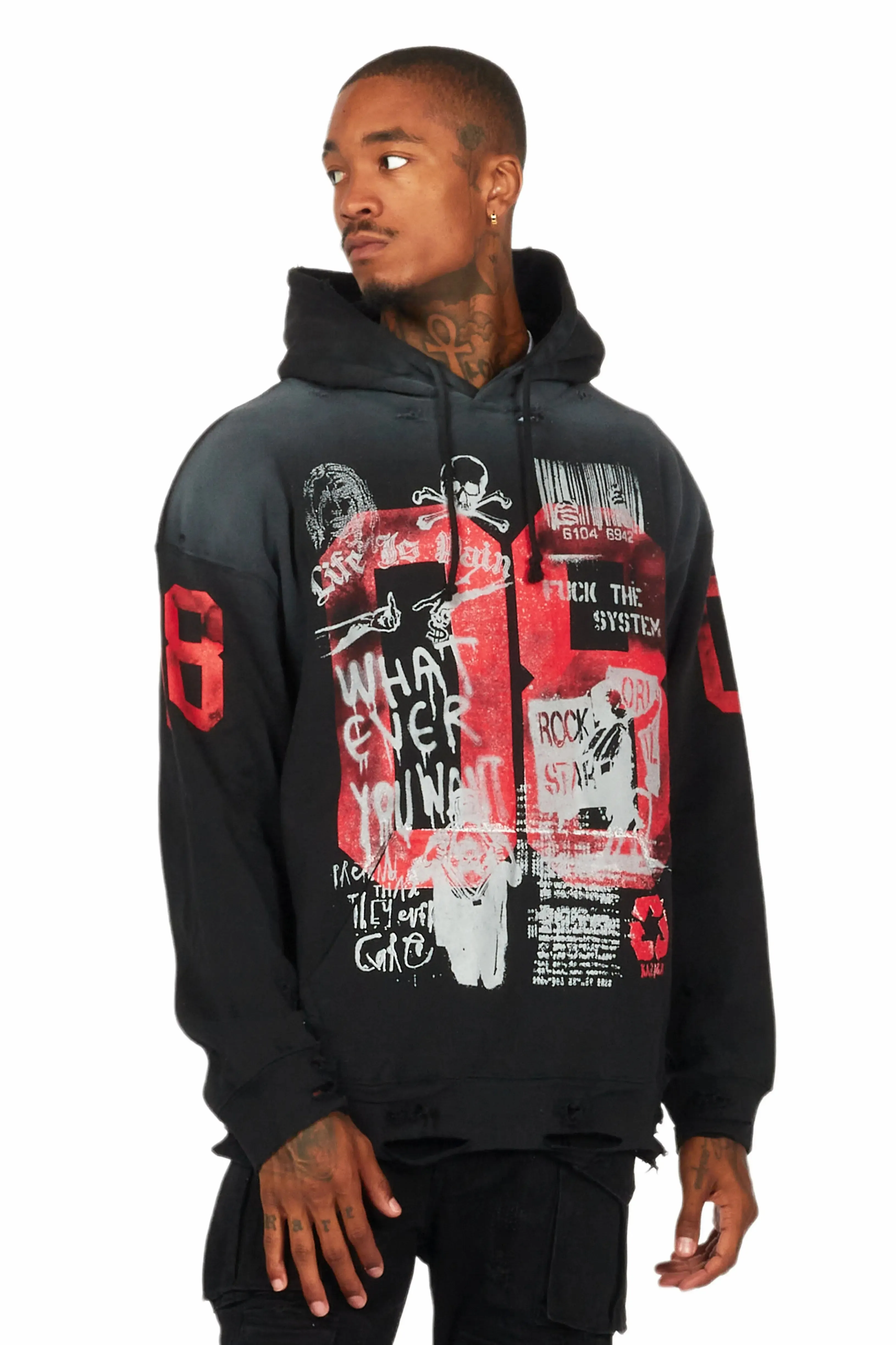 Grill Black Distressed Graphic Hoodie sold by Rockstar Original product image thumbnail 2