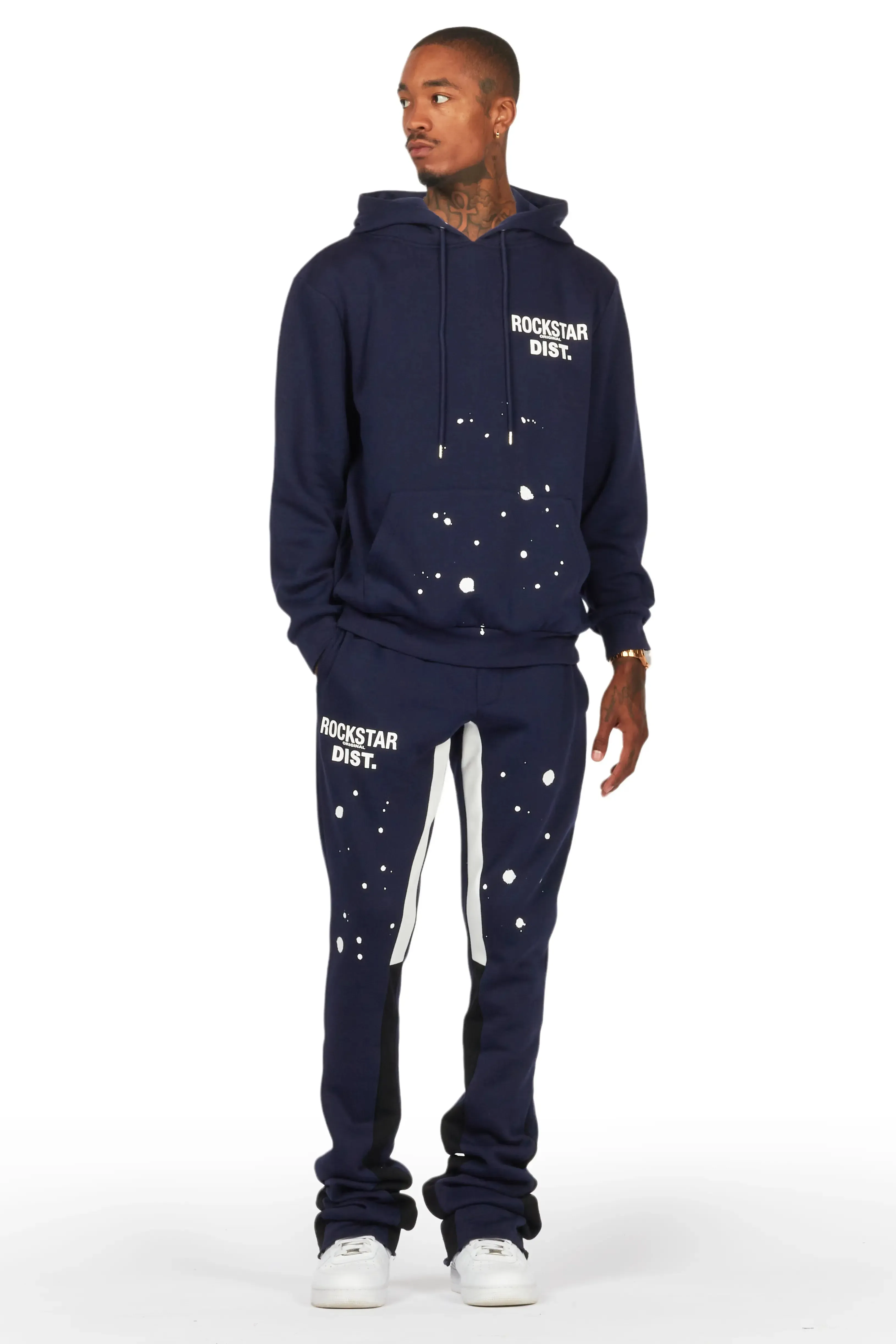 Raffer Navy Hoodie/Super Stacked Flare Pant Set sold by Rockstar Original