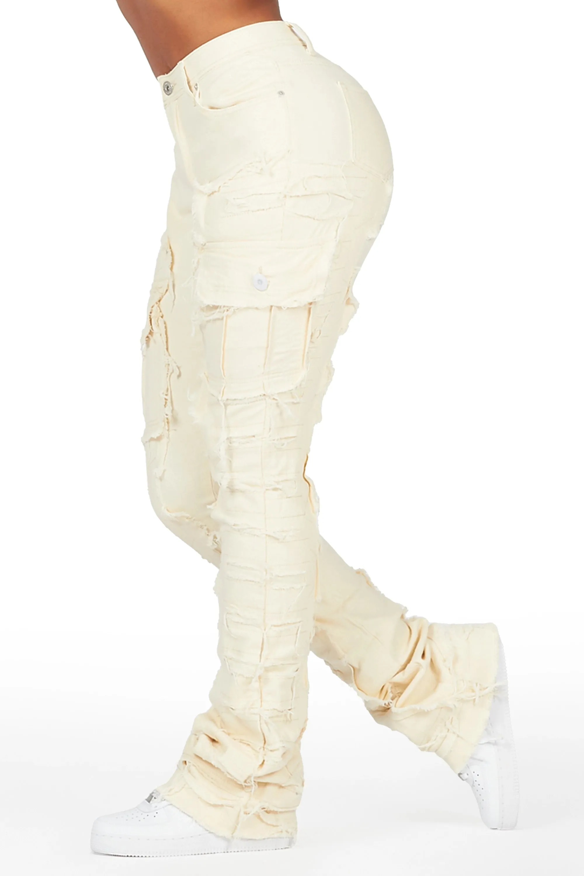 Aerial Beige Stacked Flare Jean sold by Rockstar Original