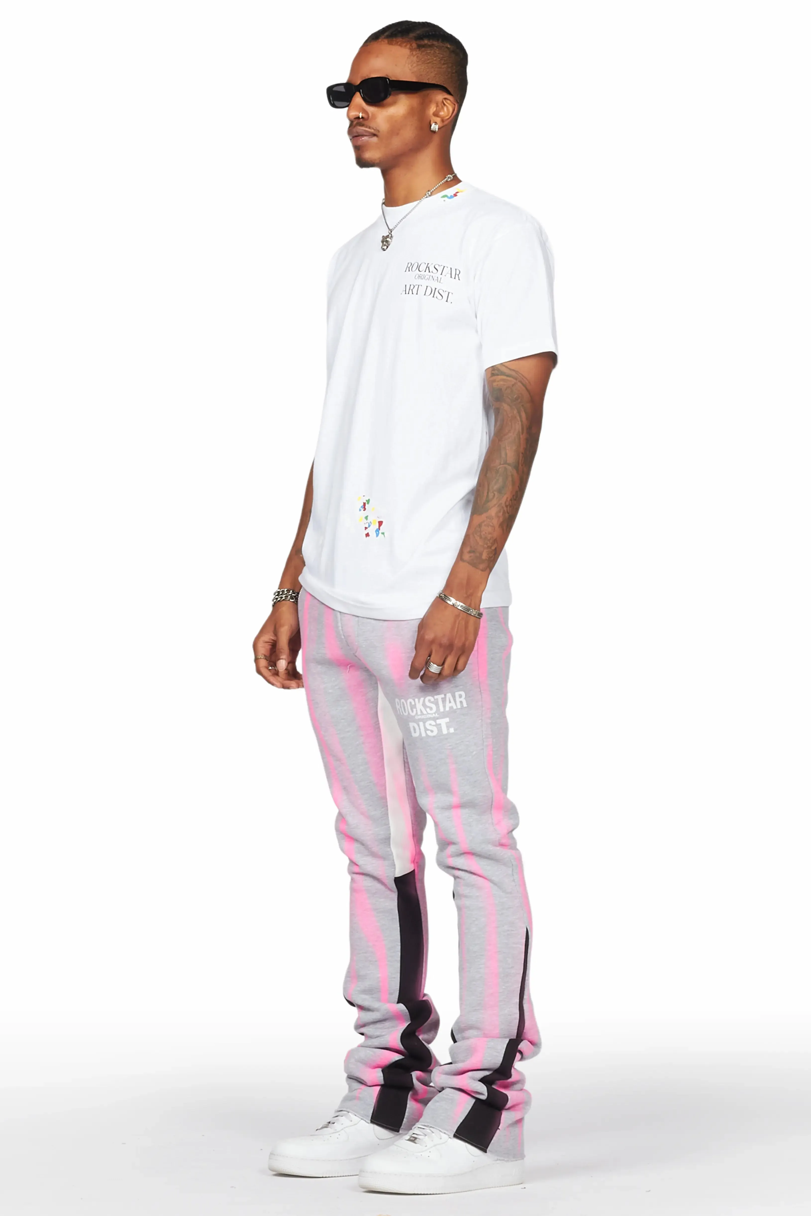 Firoz Heather Grey Graphic Stacked Flare Pant sold by Rockstar Original product image thumbnail 4