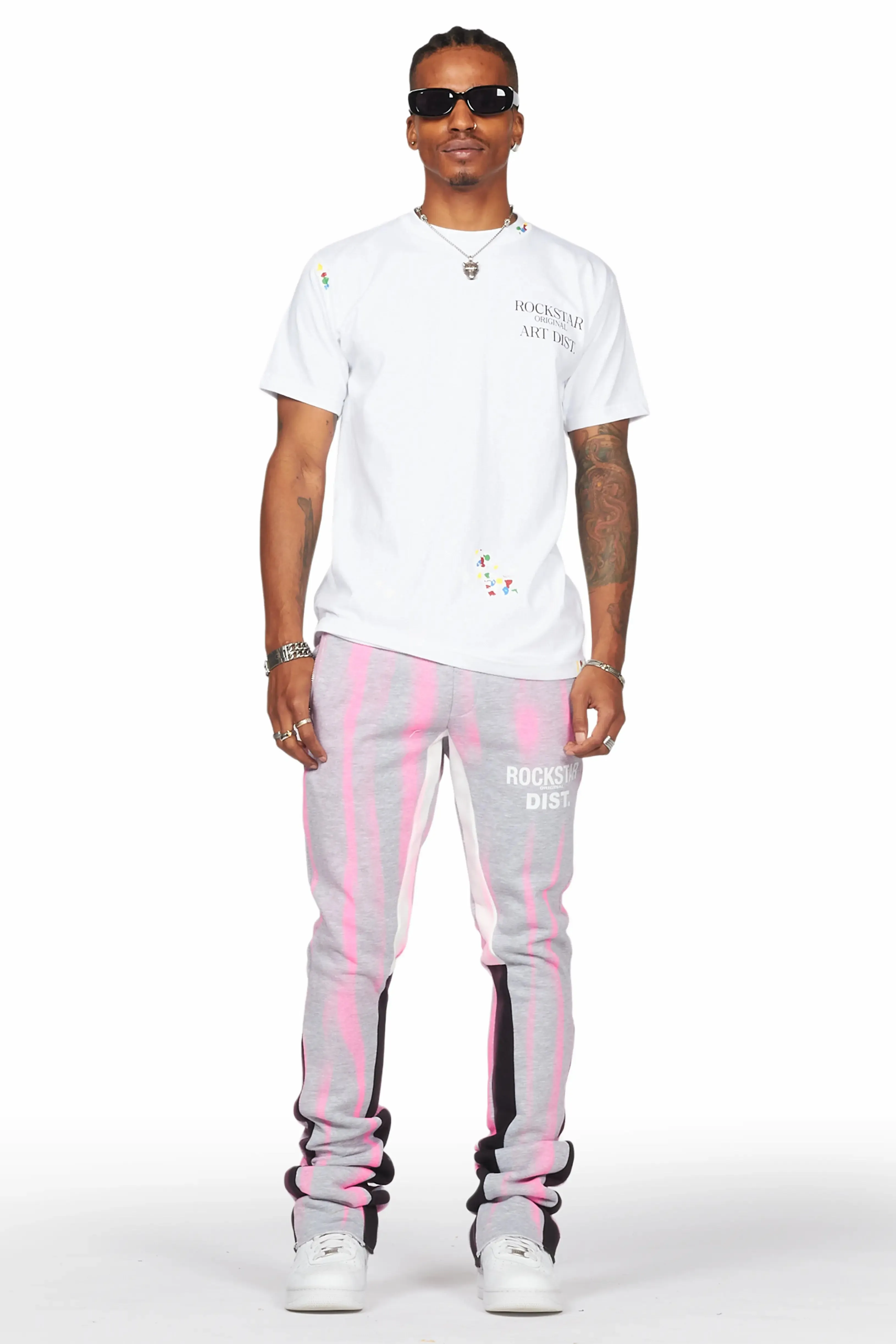 Firoz Heather Grey Graphic Stacked Flare Pant sold by Rockstar Original product image thumbnail 3