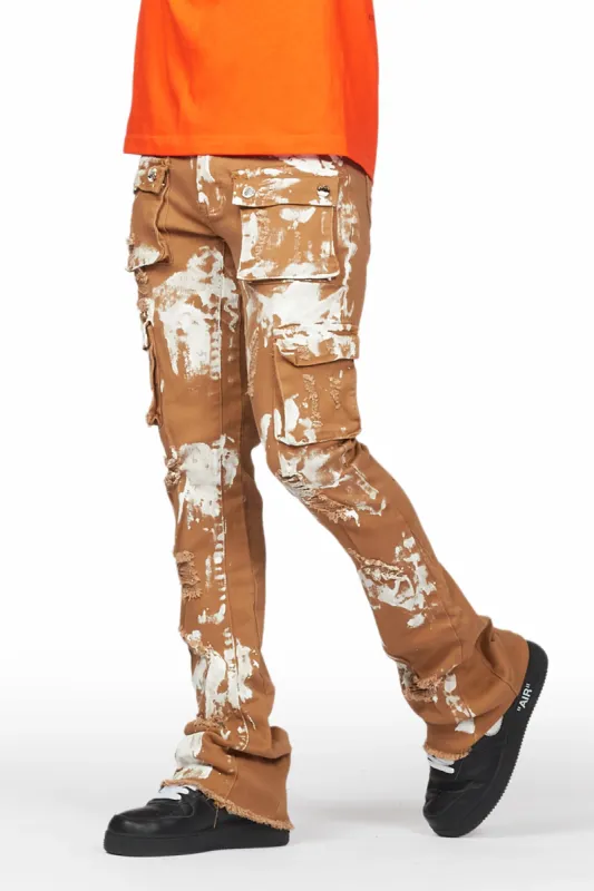 Galeno Tan Painter Stacked Flare Jean sold by Rockstar Original