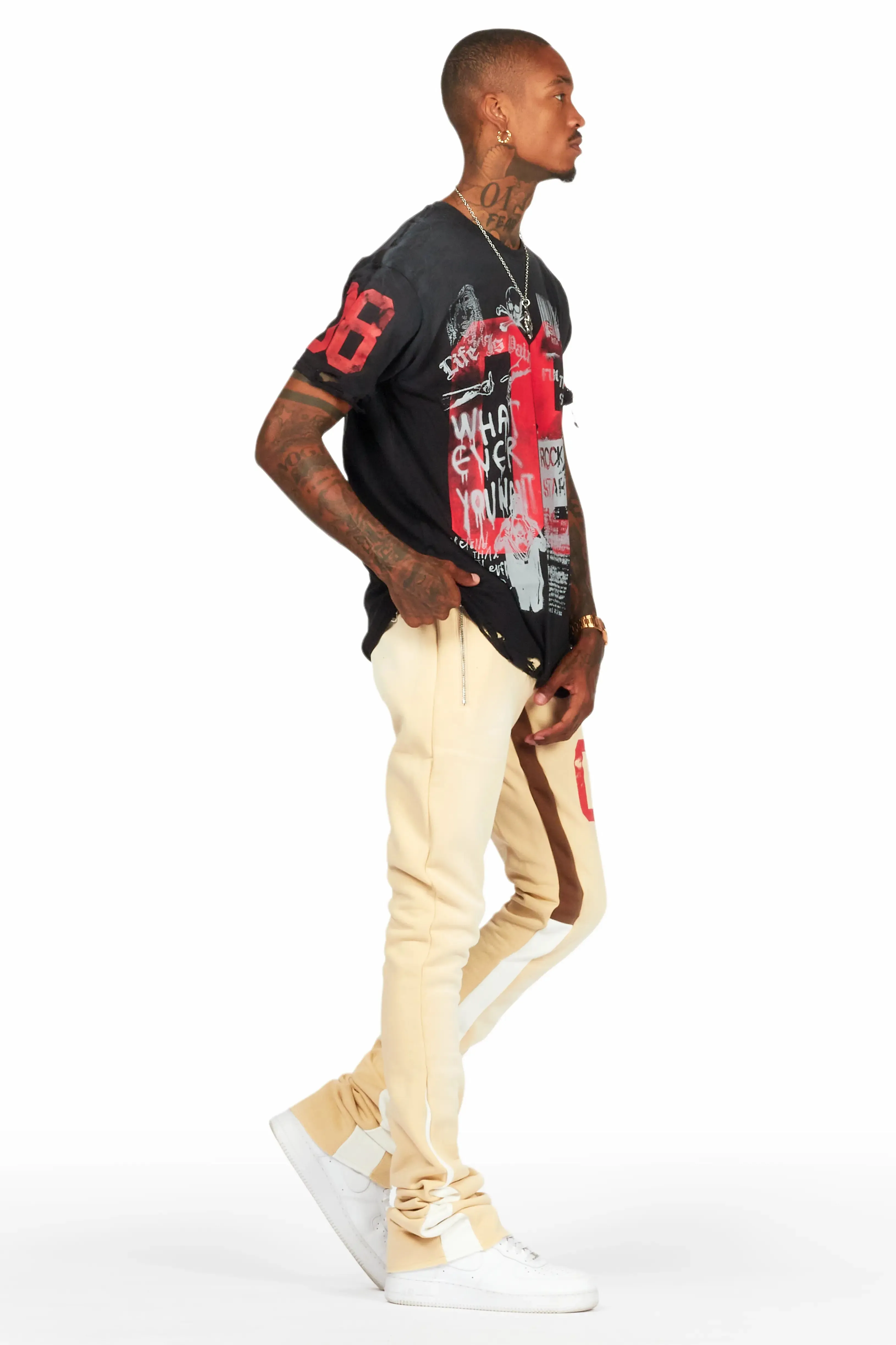 Grill Black/Beige Oversized T-Shirt/Super Stacked Track Set sold by Rockstar Original product image thumbnail 3