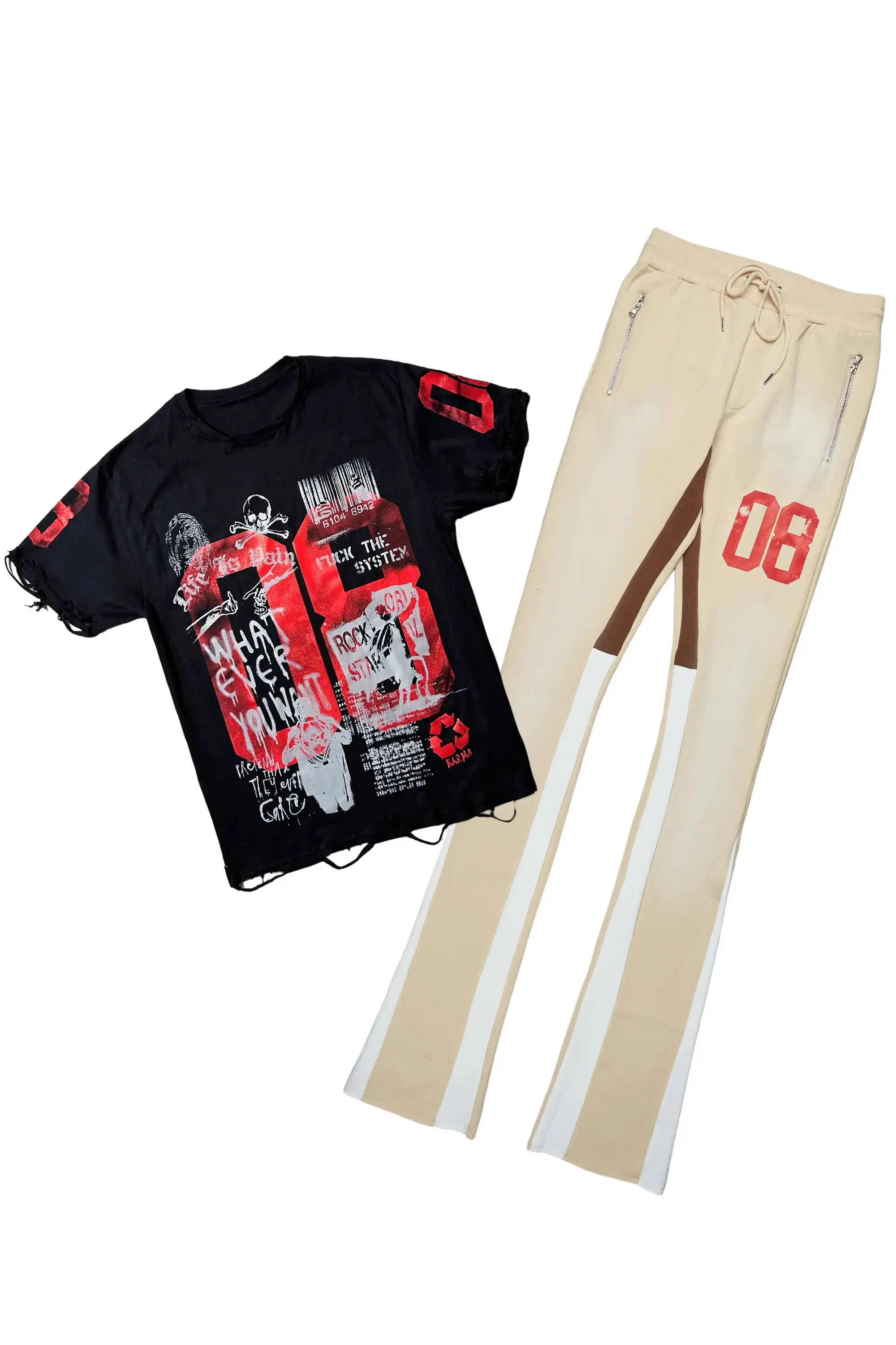 Grill Black/Beige Oversized T-Shirt/Super Stacked Track Set sold by Rockstar Original