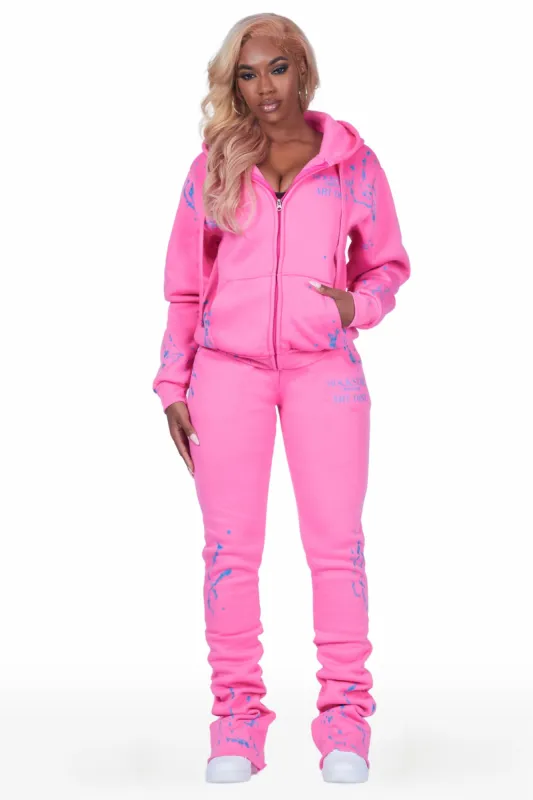 Destinee Bubblegum Pink Zip Up Super Stacked Trackset sold by Rockstar Original