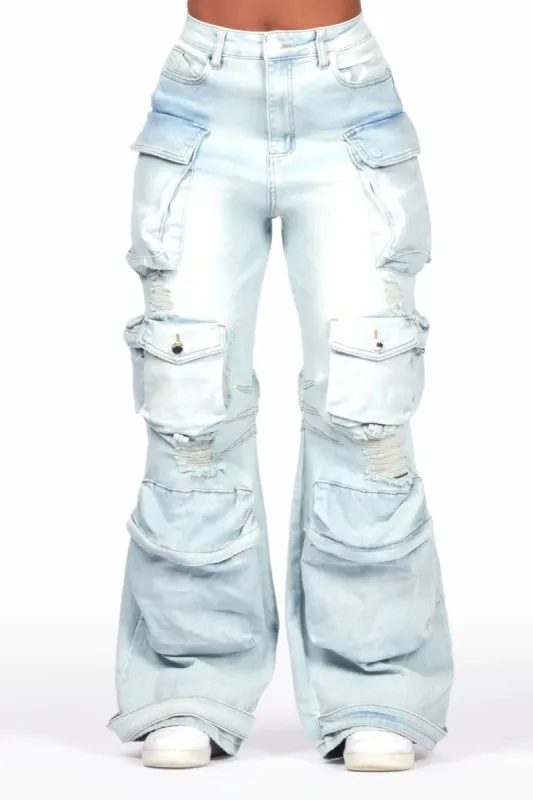 Nakia Tinted Light Wash Cargo Wide Leg Jean sold by Rockstar Original