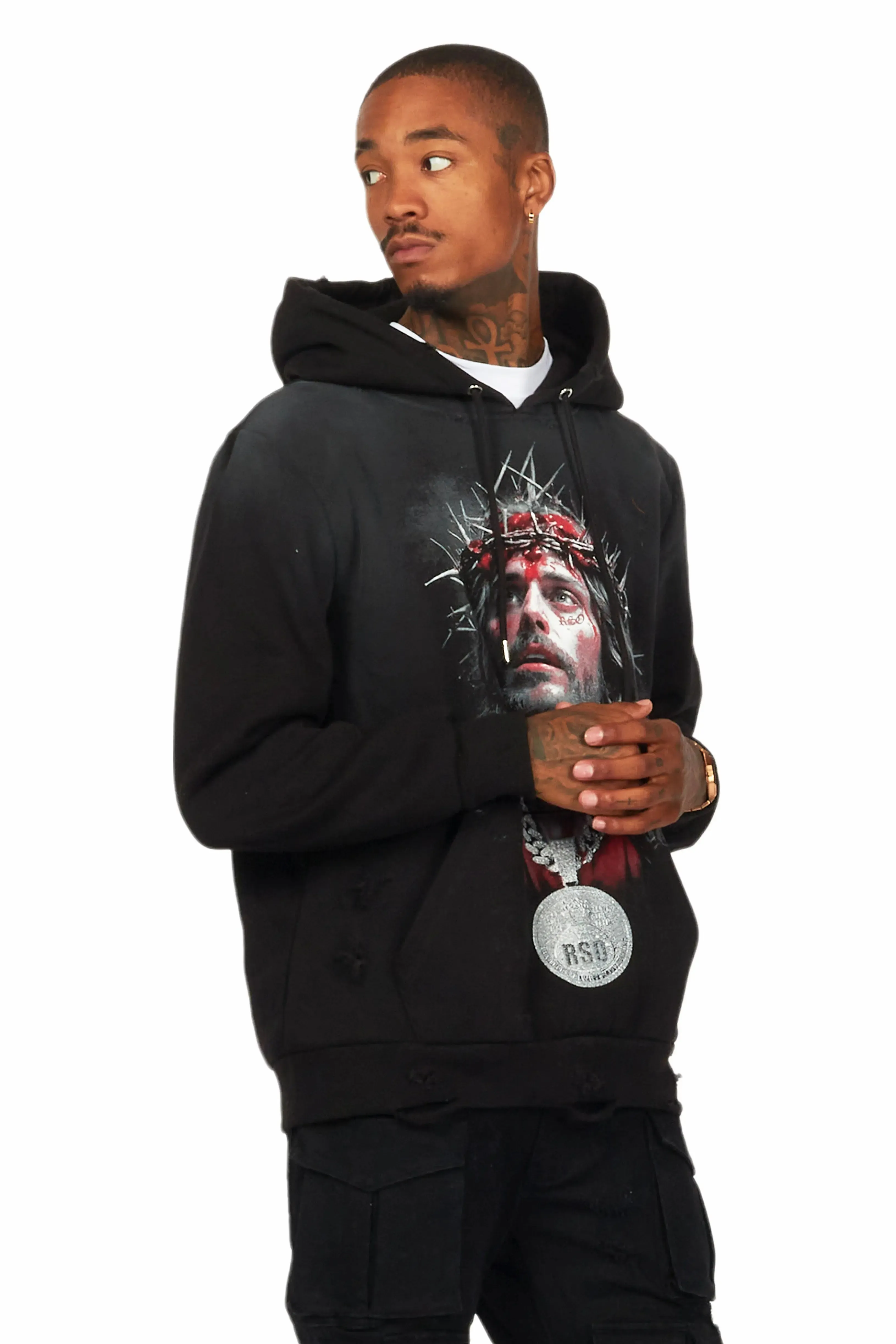 Amina Black Distressed Graphic Hoodie sold by Rockstar Original product image thumbnail 5