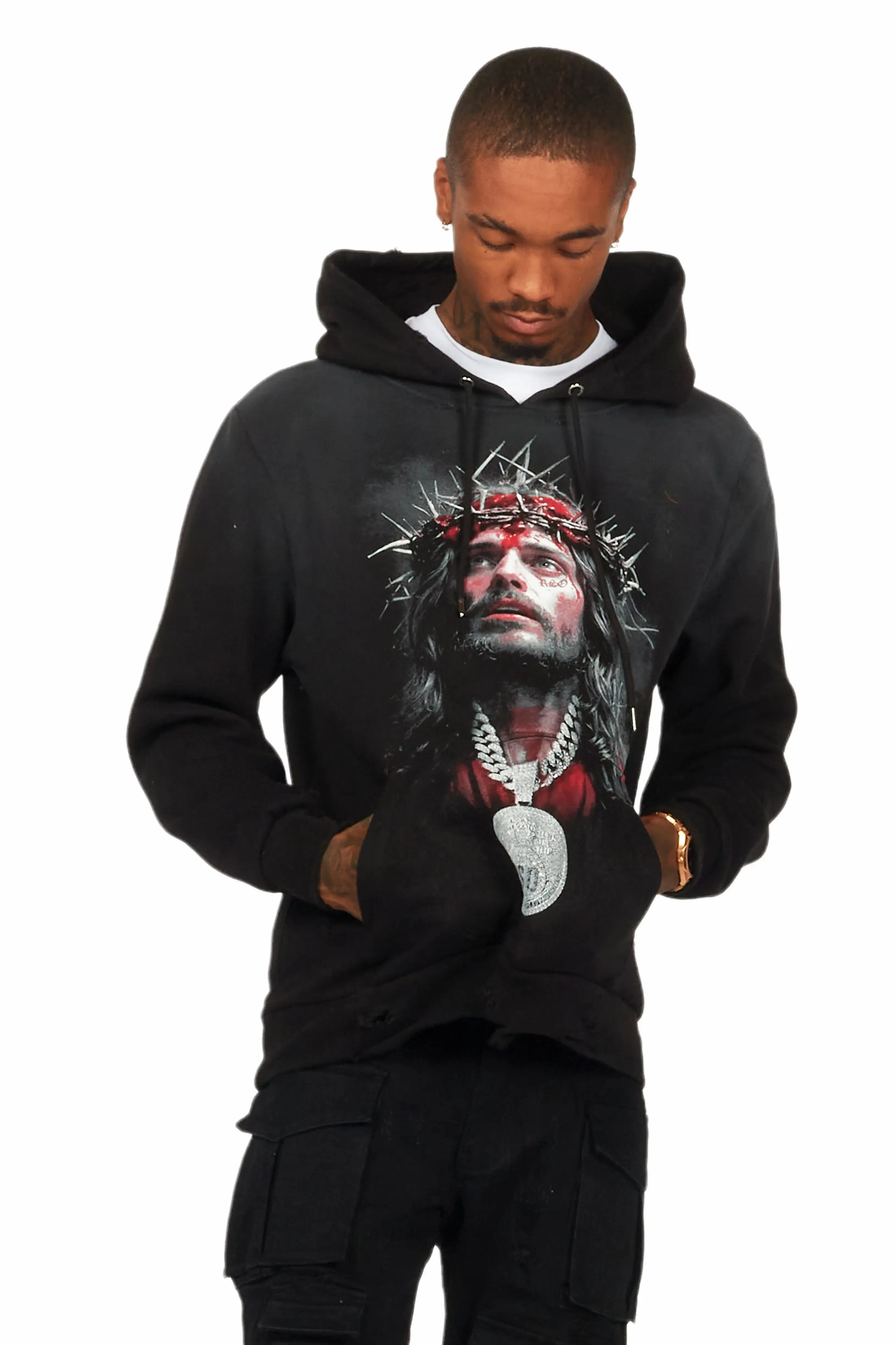 Amina Black Distressed Graphic Hoodie sold by Rockstar Original product image thumbnail 3