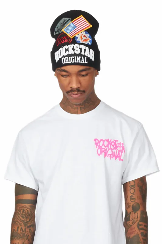Egan Black Patchwork Beanie sold by Rockstar Original