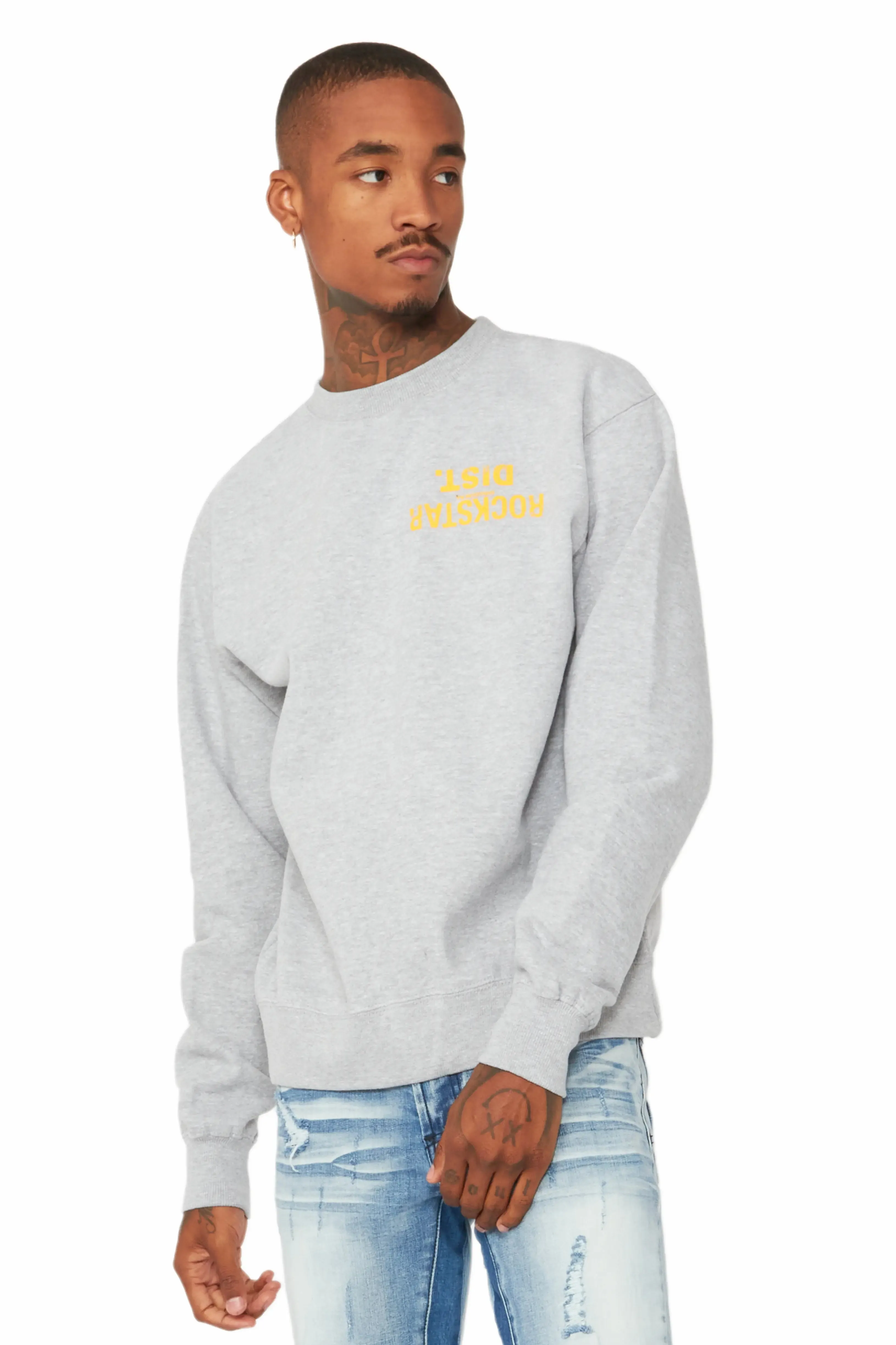 Dist. Town Heather Grey/Yellow Graphic Crewneck sold by Rockstar Original product image thumbnail 3