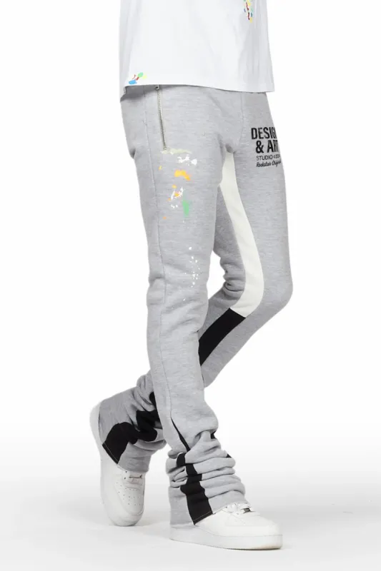 Taber Heather Grey Super Stacked Flare Track Pant sold by Rockstar Original