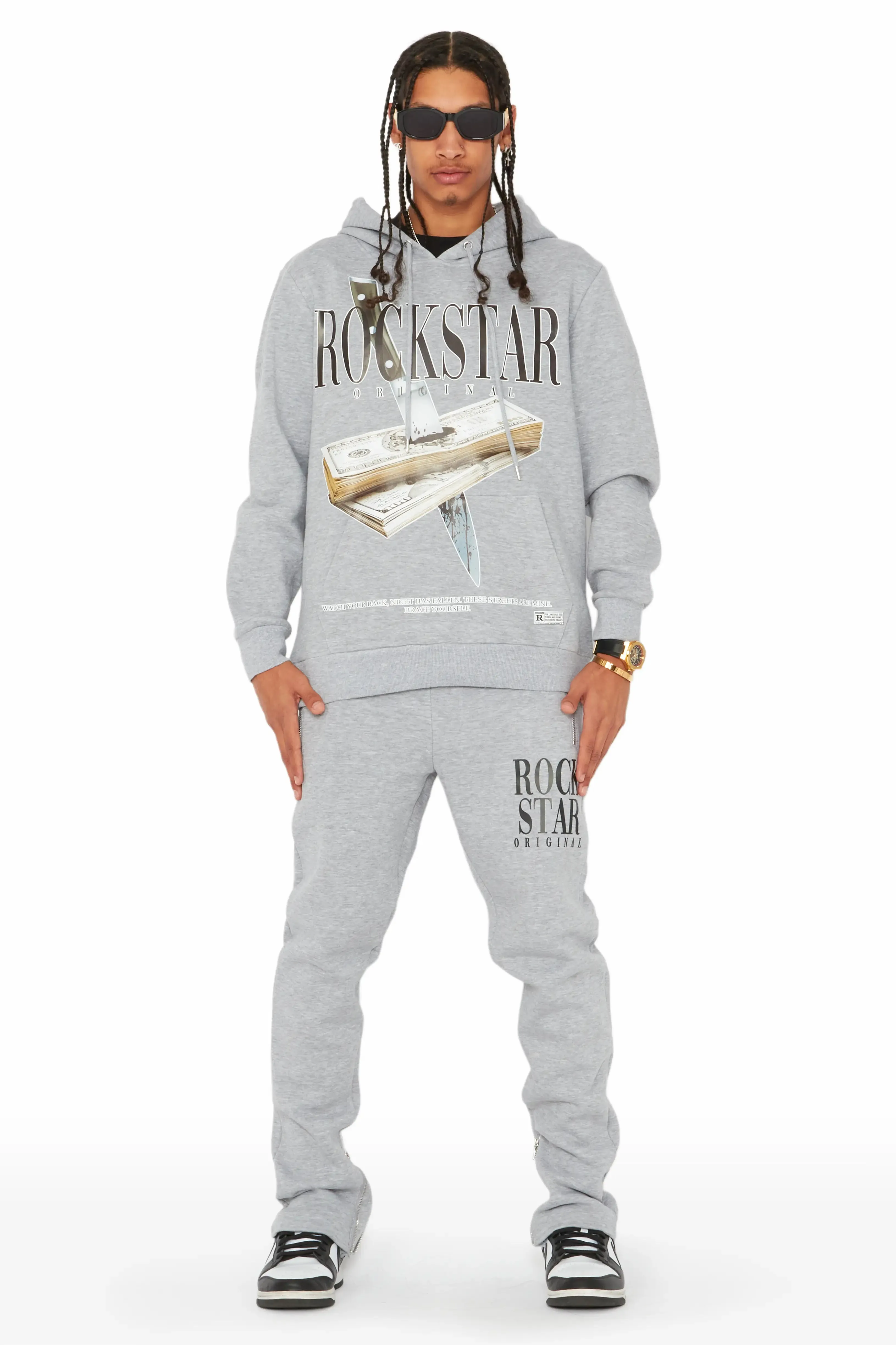 Dayte Nite Heather Grey Slim Fit Track Set sold by Rockstar Original