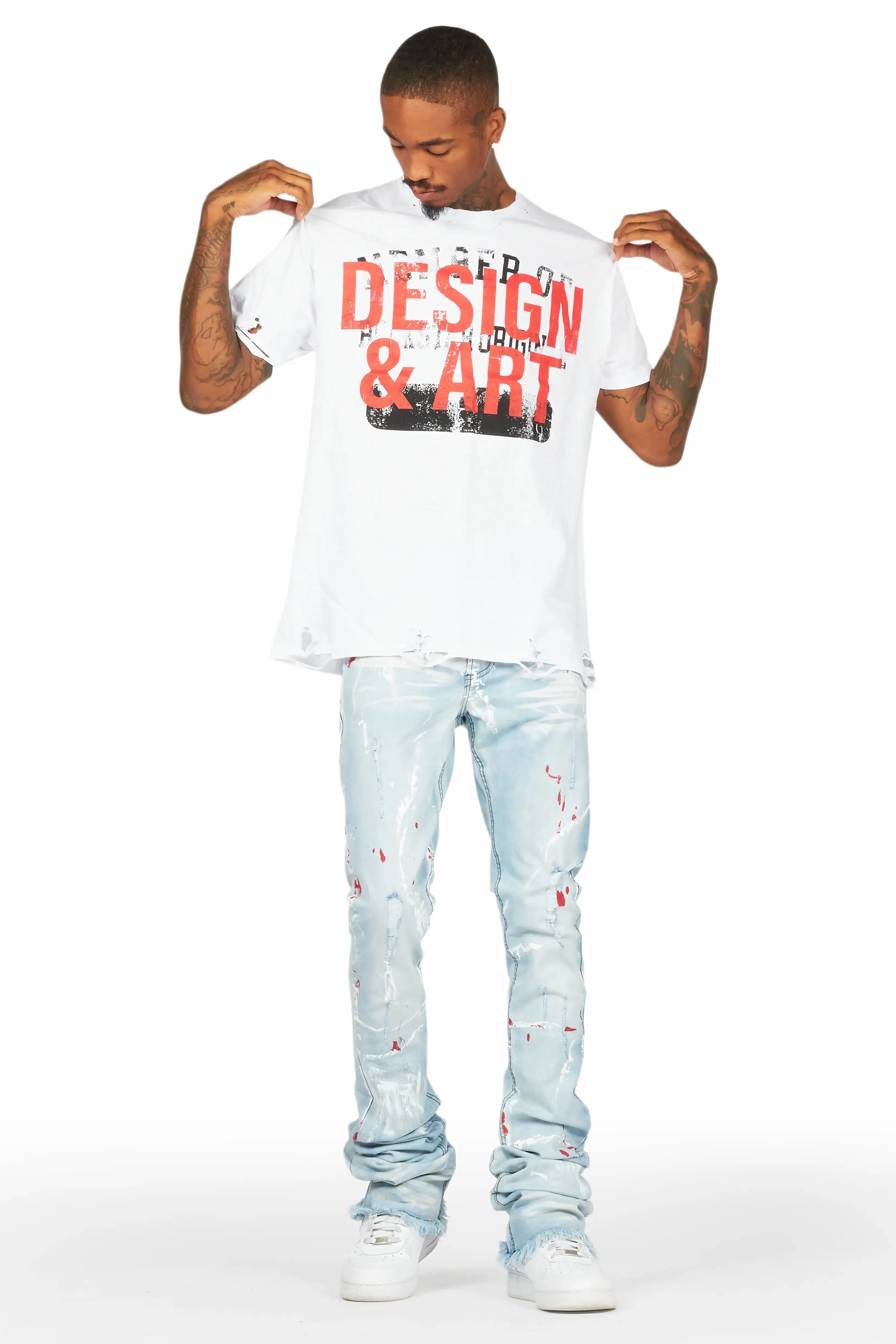 Magar White T-Shirt/Super Stacked Flare Jean Set sold by Rockstar Original product image thumbnail 3