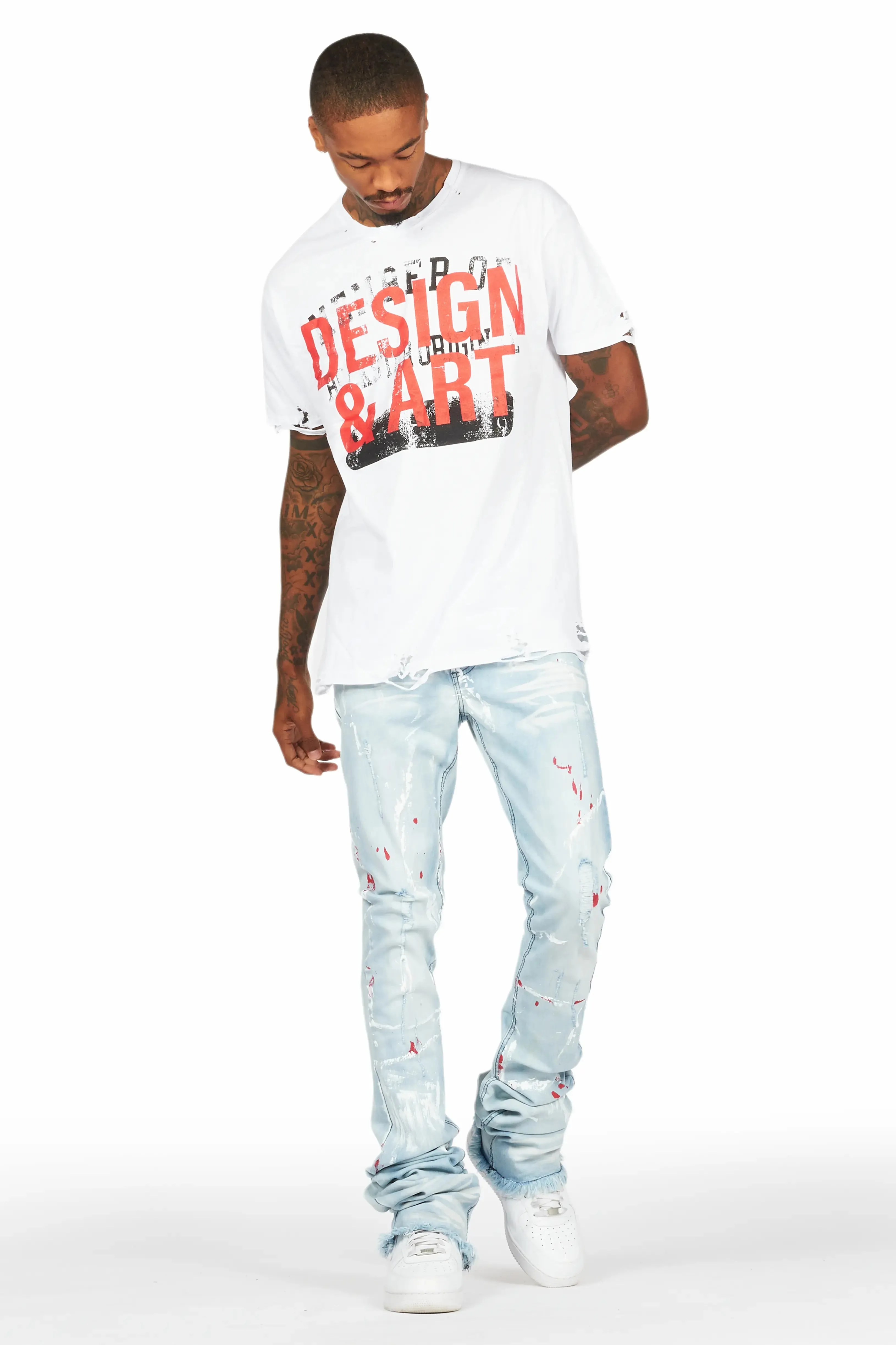 Magar White T-Shirt/Super Stacked Flare Jean Set sold by Rockstar Original product image thumbnail 4