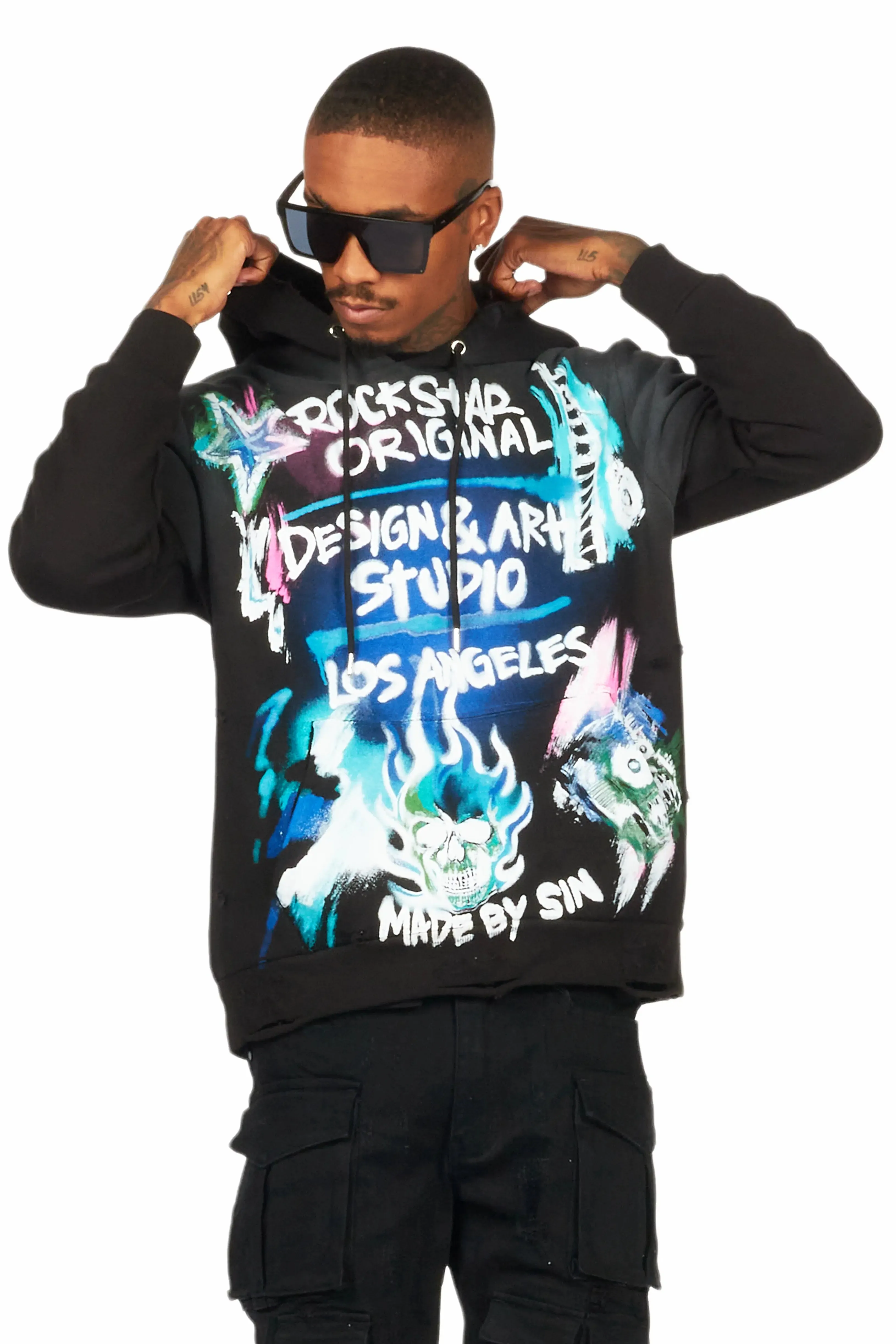Soweto Black Distressed Graphic Hoodie sold by Rockstar Original product image thumbnail 3