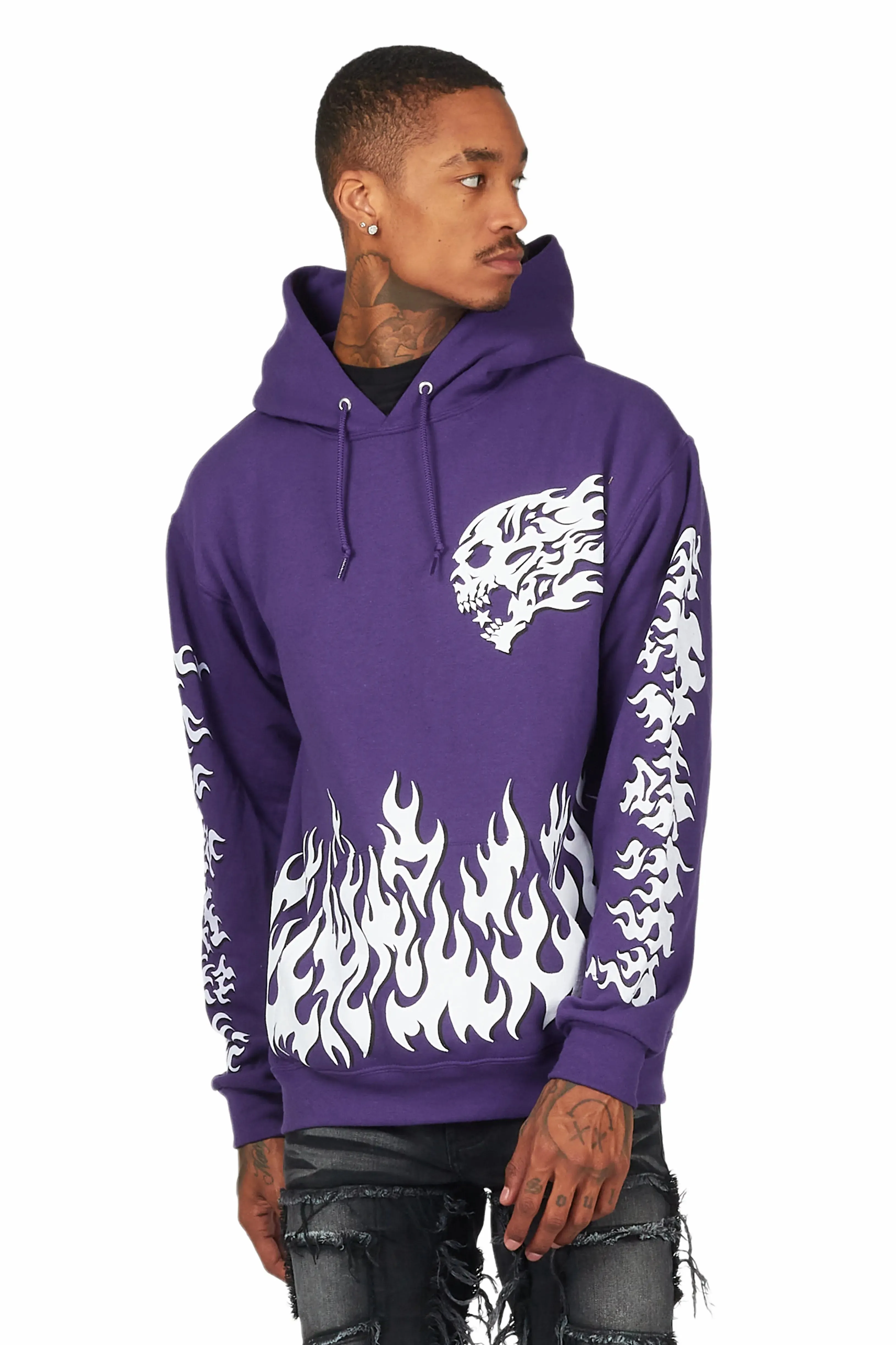 Aesthetic Purple And Black Fire Sweater Shop High-Quality Purple