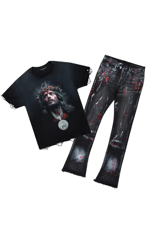 Amina Black T-Shirt/Stacked Flare Jean Set sold by Rockstar Original