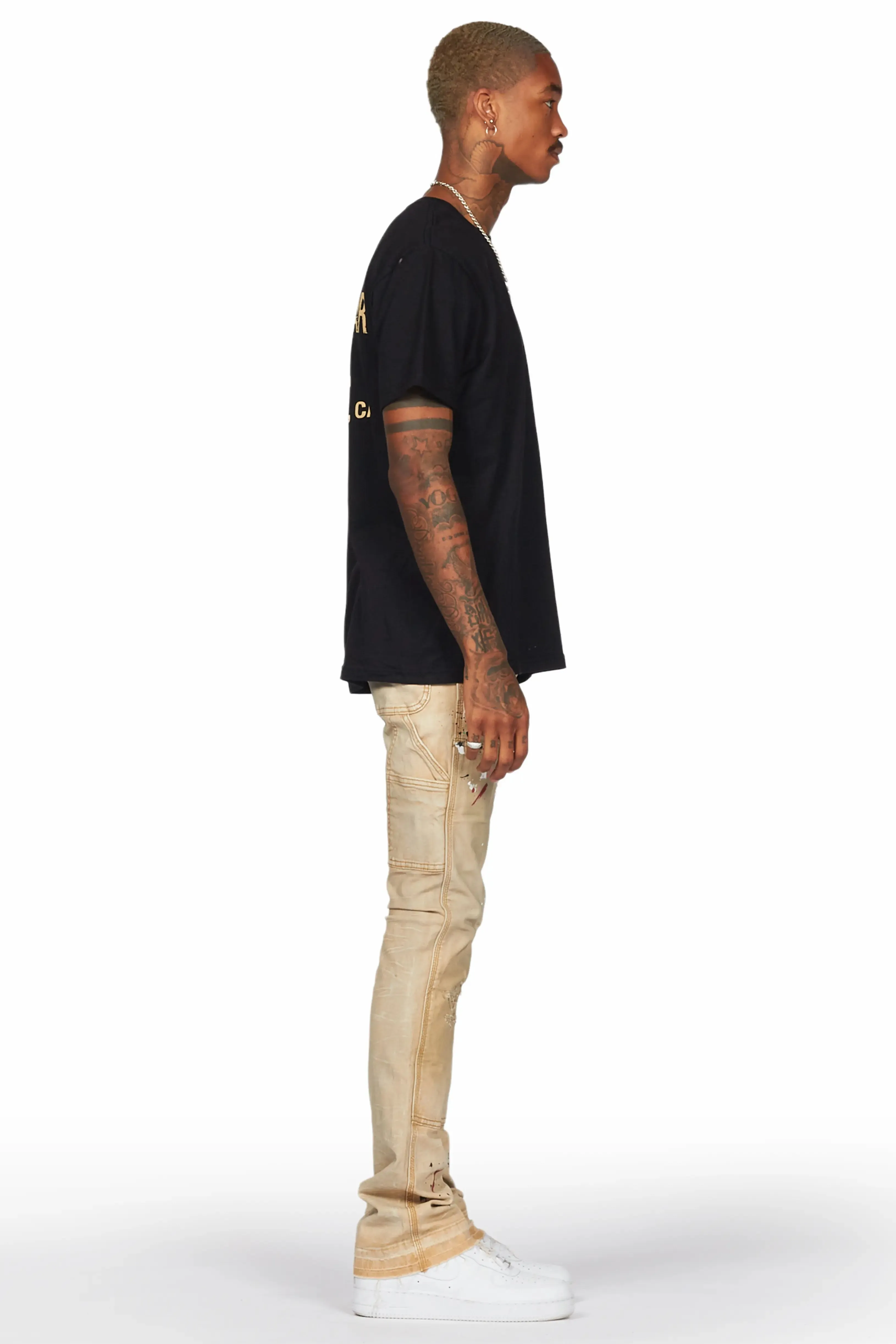 Zoticus Beige Stacked Flare Jean sold by Rockstar Original product image thumbnail 3