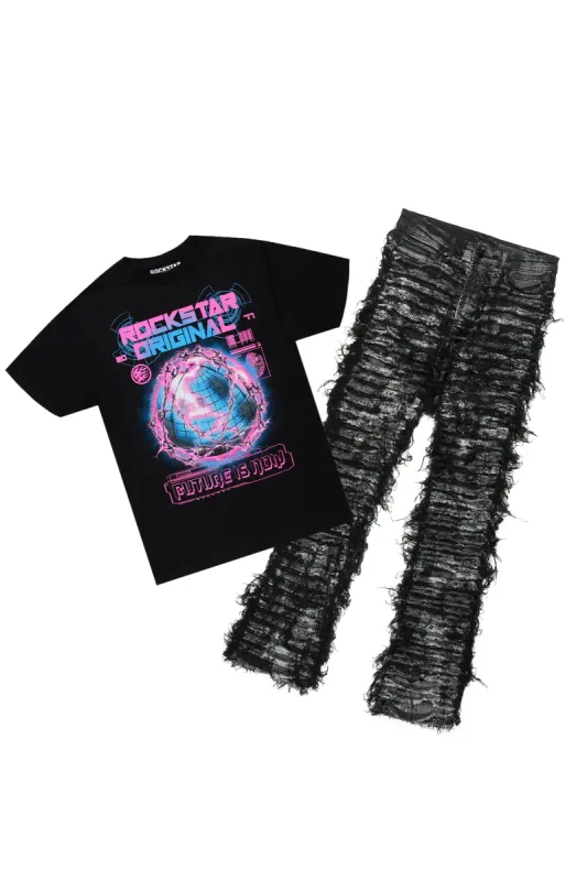 Digital Black T-Shirt & Bossko Stacked Flare Jean Bundle sold by Rockstar Original