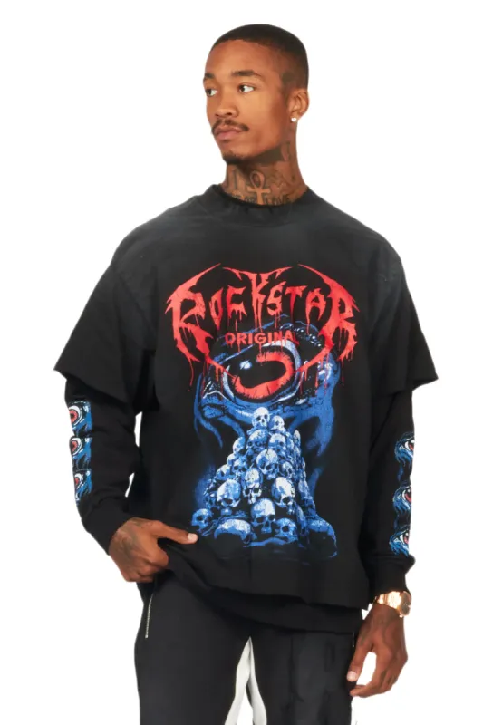 Vicious Black Double Layer Long Sleeve Graphic T-Shirt sold by Rockstar Original