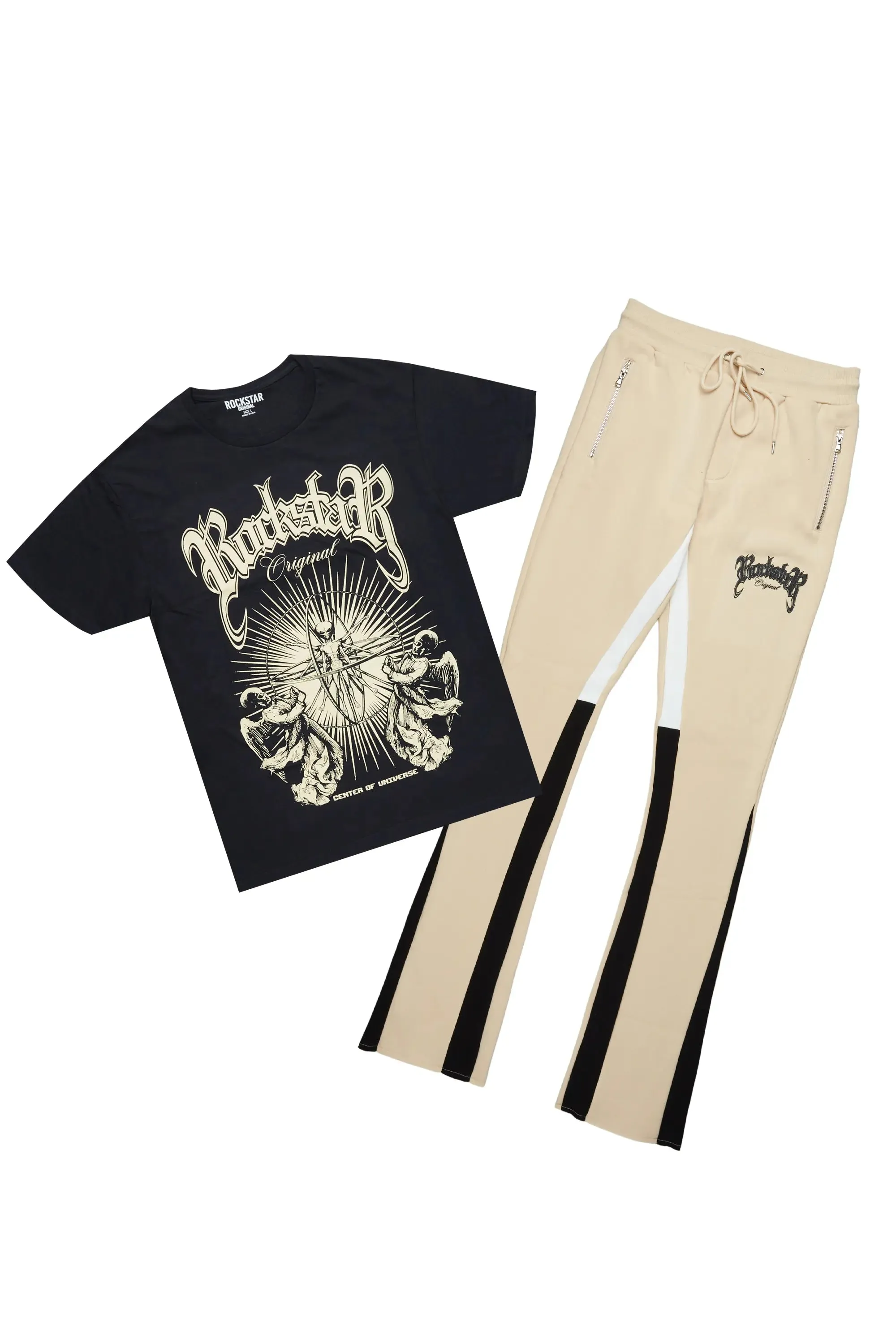 Yarden Black/Beige T-Shirt Stacked Flare Track Set sold by Rockstar Original