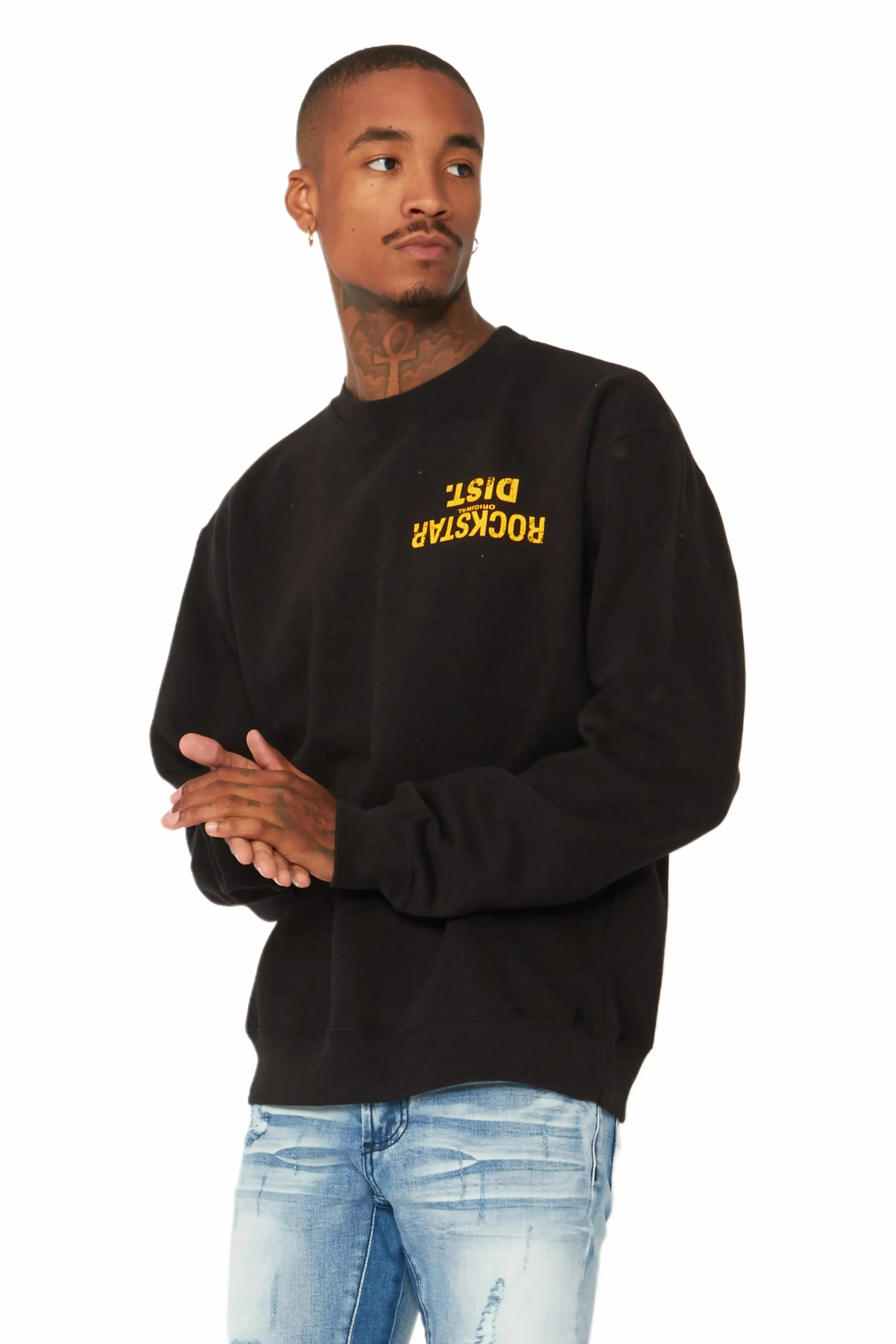 Dist. Town Black/Yellow Graphic Crewneck sold by Rockstar Original product image thumbnail 4