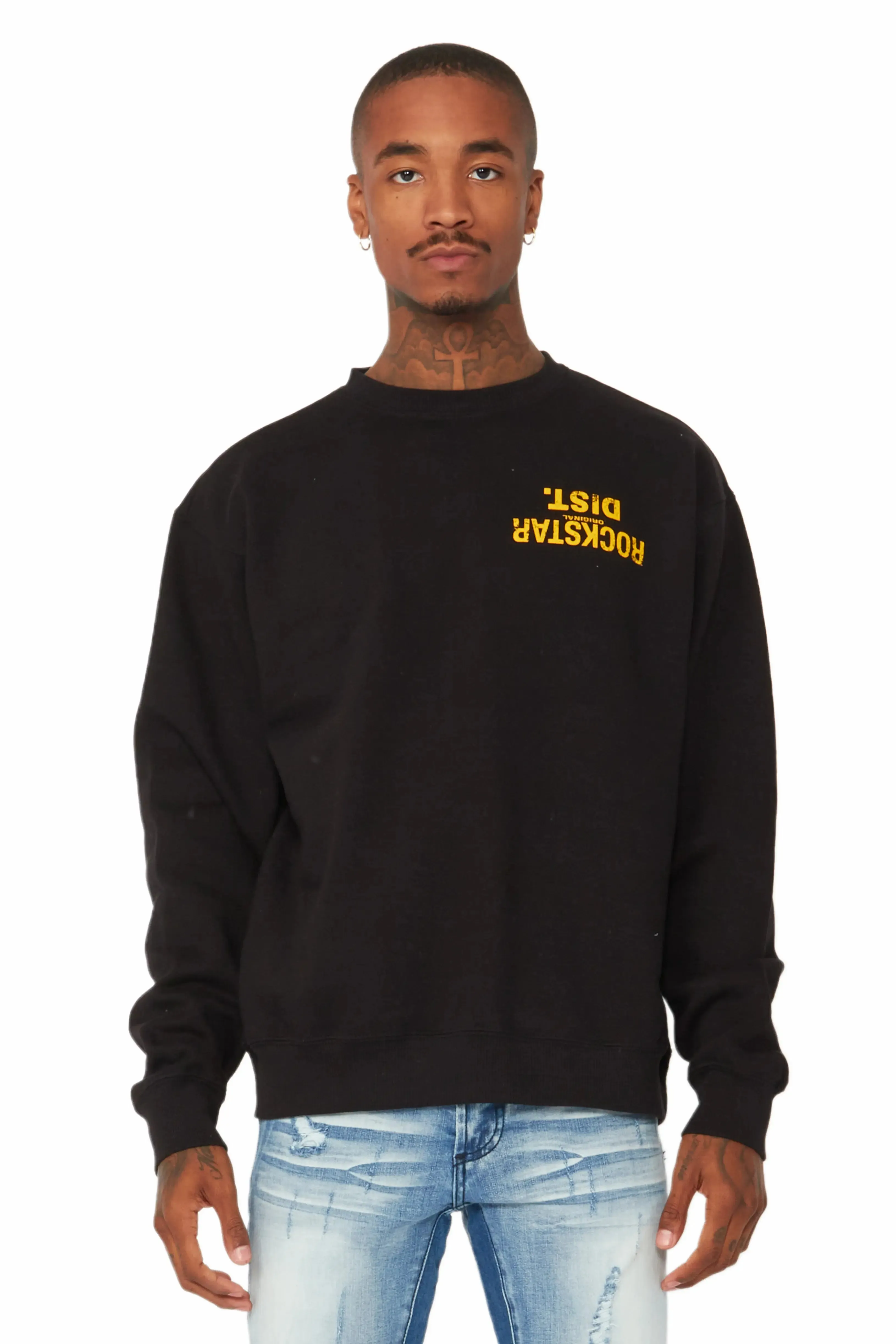 Dist. Town Black/Yellow Graphic Crewneck sold by Rockstar Original