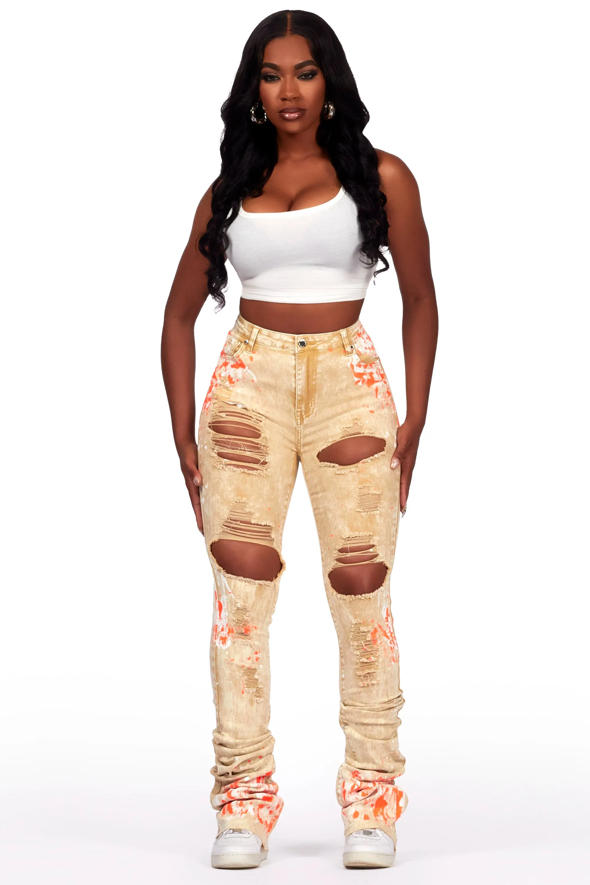 Calisha Tan Painted Super Stacked Jean sold by Rockstar Original product image thumbnail 3