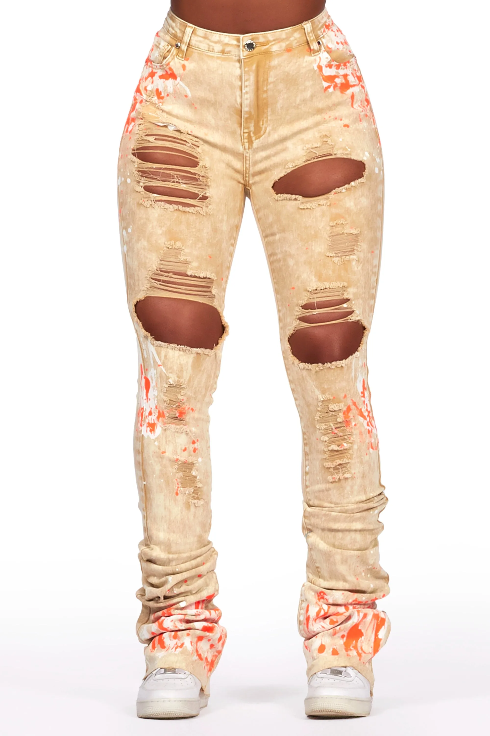Calisha Tan Painted Super Stacked Jean sold by Rockstar Original