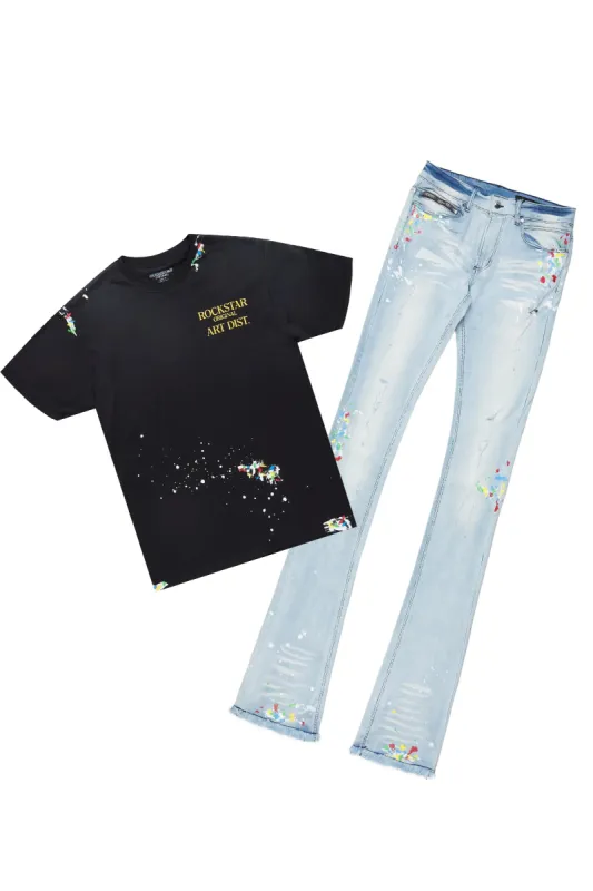 Palmer Black T-Shirt/Super Stacked Flare Jean Set sold by Rockstar Original