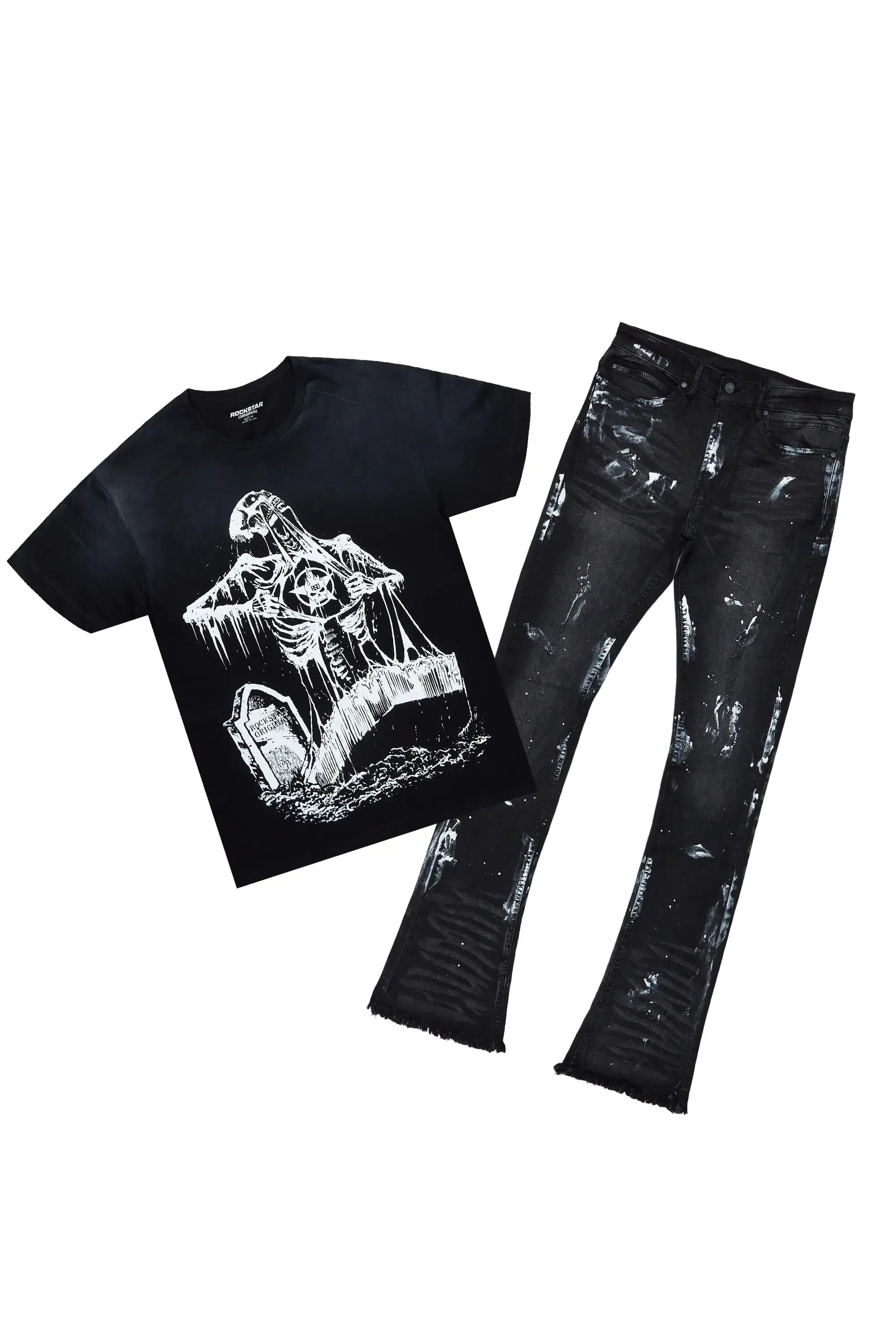 Brookwood Black T-Shirt/Stacked Flare Jean Set sold by Rockstar Original