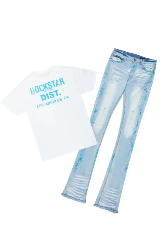Lake White/Blue T-Shirt/Super Stacked Flare Jean Set sold by Rockstar Original