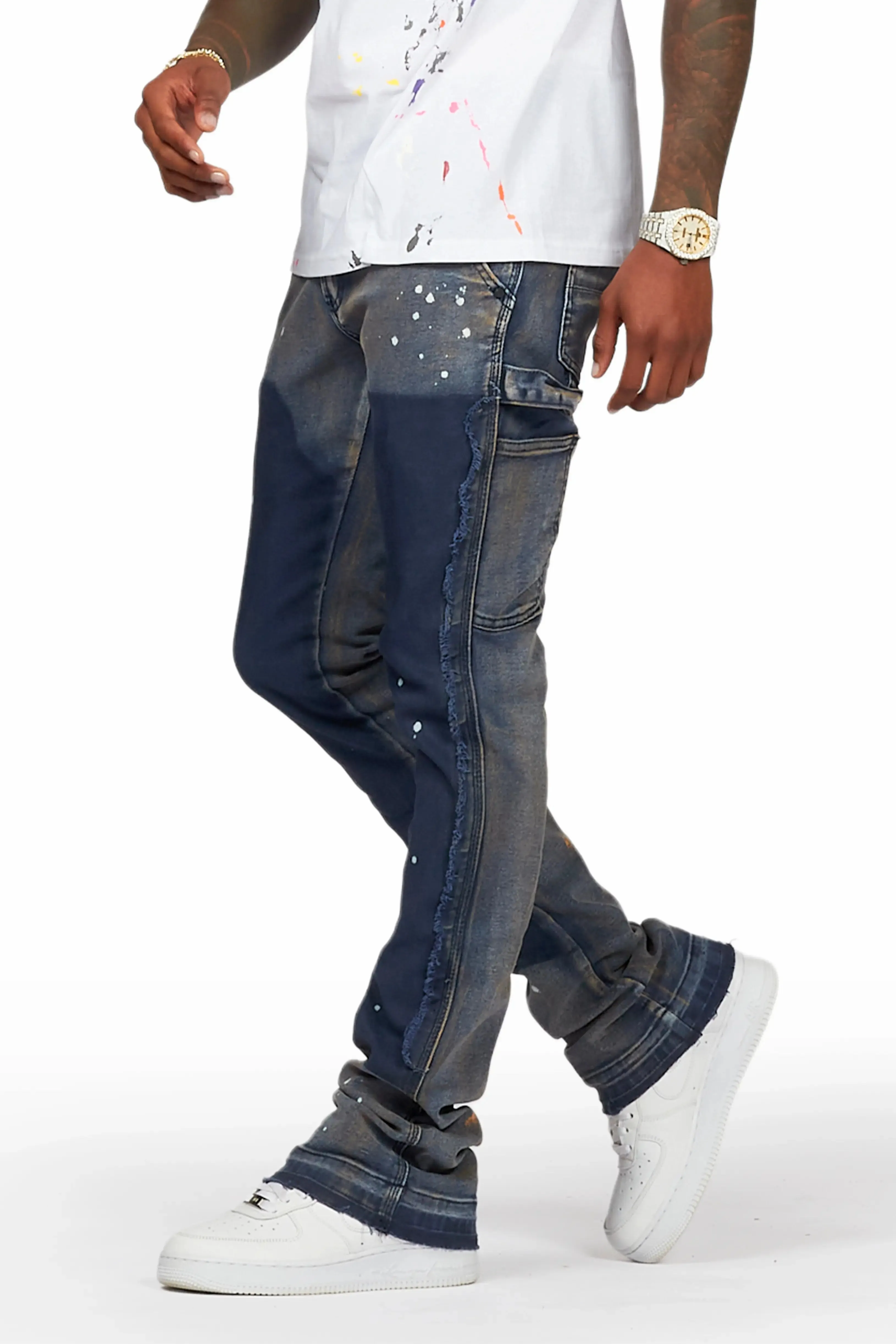Serrano Navy Stacked Flare Jean sold by Rockstar Original