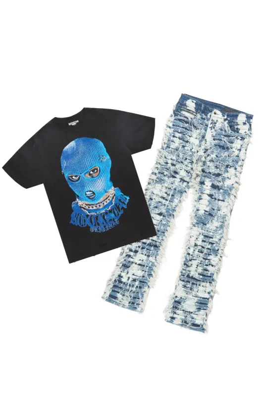Murdra Black T-Shirt & Bossko Blue Stacked Flare Jean Bundle sold by Rockstar Original