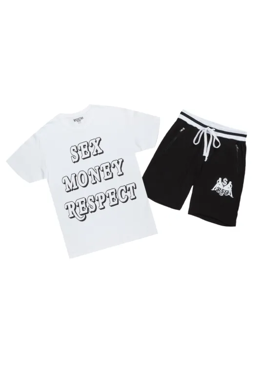 Cain White/Black Graphic T-Shirt Short Set sold by Rockstar Original