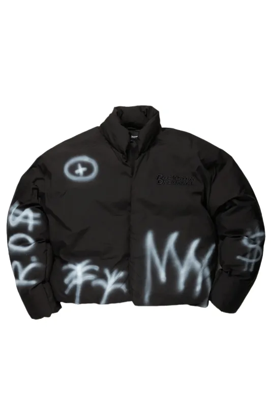 Uzziel Black Graphic Puffer Jacket sold by Rockstar Original
