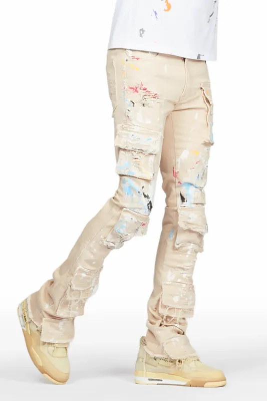 Orien Beige Painter Stacked Flare Jean sold by Rockstar Original